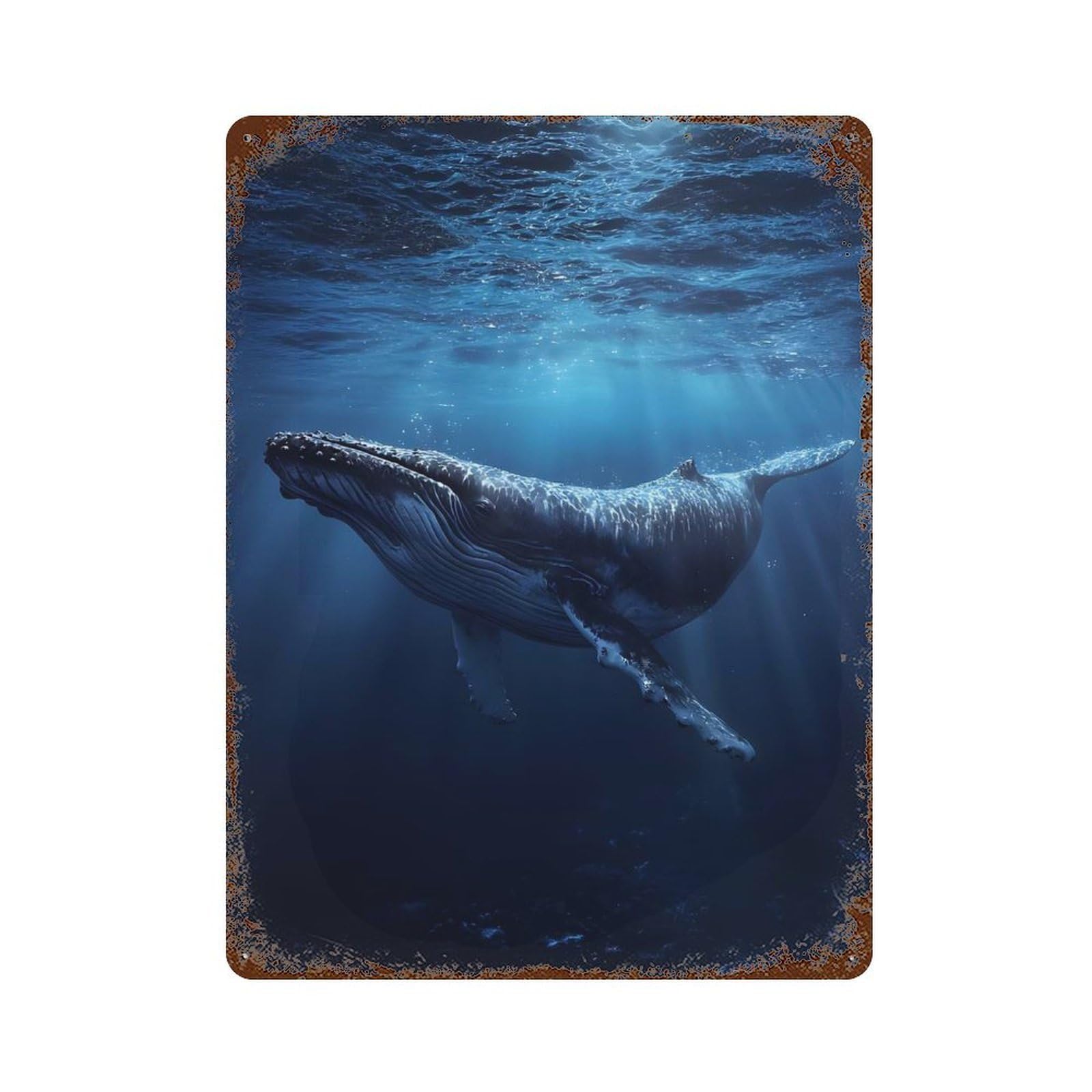 Garage Style Humpback Whale Underwater Vintage Metal Tin Sign 15.7"x11.8", Classic Wall Plaque for Bar And Workshop