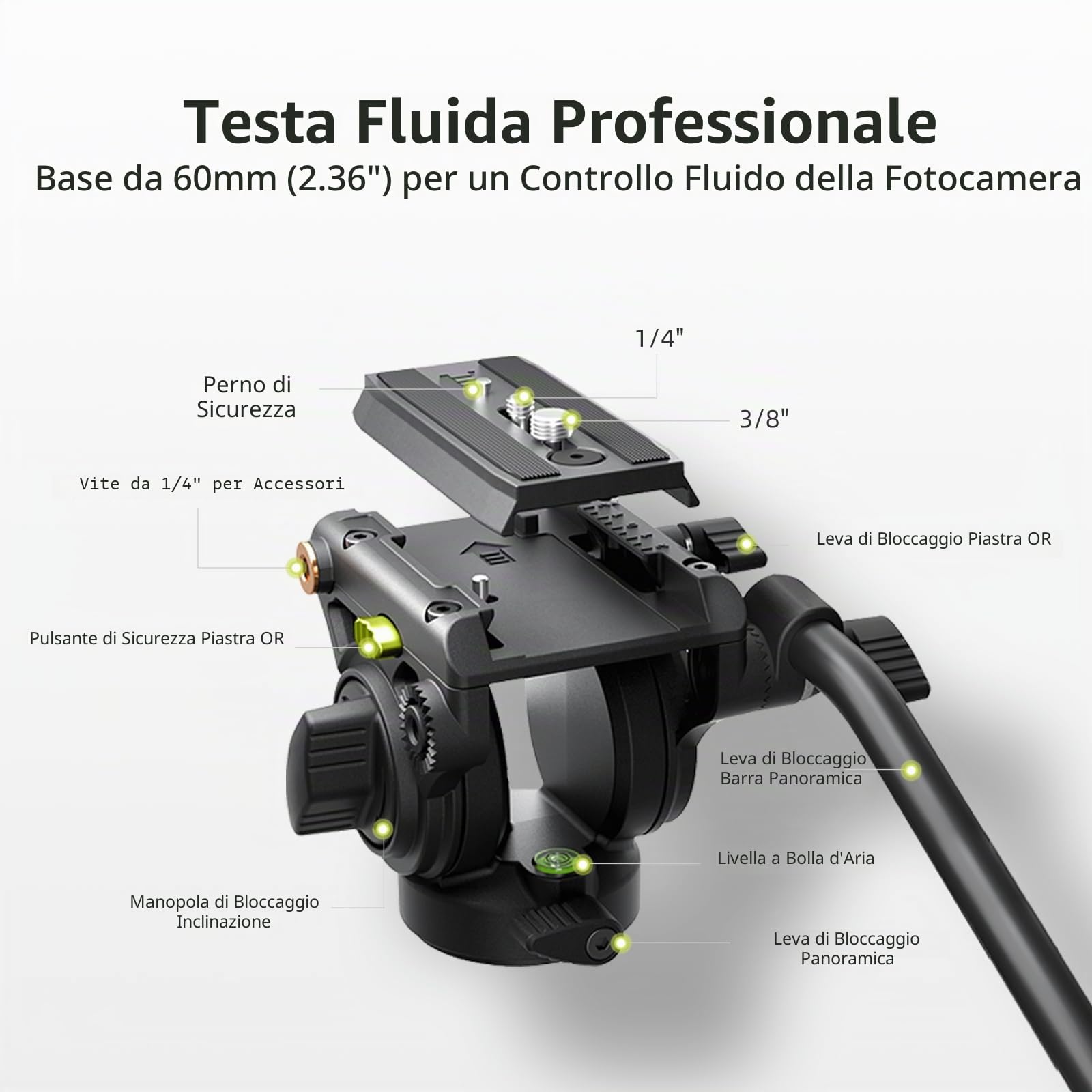 Cayer BV01 Treppiede Video Compatto con Testa Fluid - Treppiede Professionale 165 cm con, Treppiede da Viaggio Leggero in Alluminio, Carico Massimo 6 kg per DSLR, Camcorder, Fotocamera