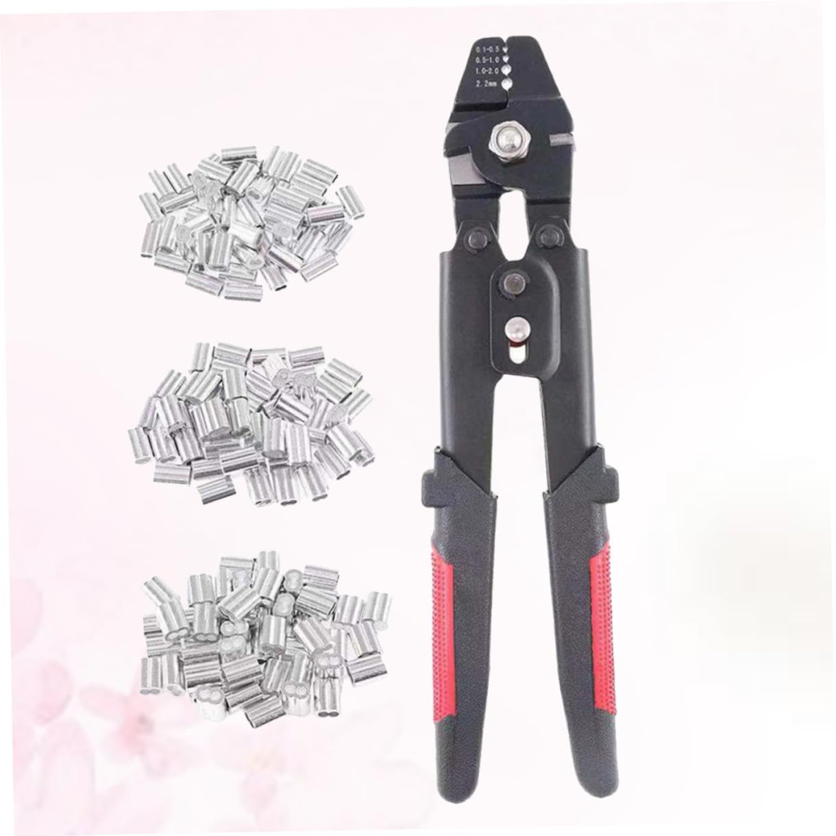 Pinza Crimpatrice per Funi Metalliche con Manicotto in Alluminio | 180 Manicotti Doppi Inclusi, 4 Posizioni di Crimpatura, Modelli M1.2 M1.5 M2