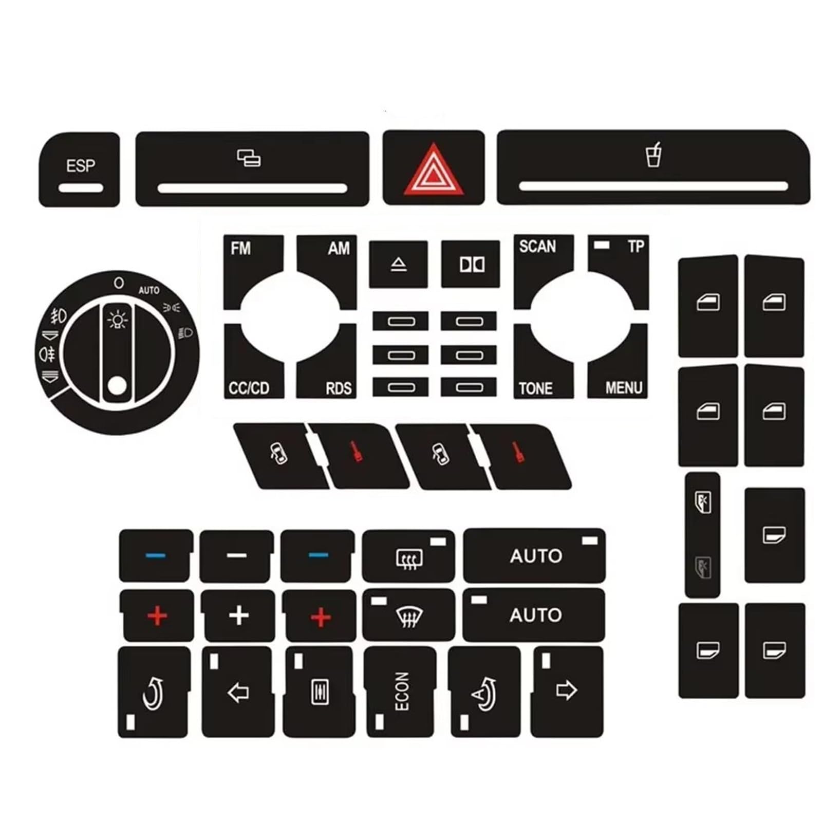 Decorative Stickers Compatible with A4 B6 B7 Car Front Radio Button Decal Sticker Power Window Switch Button Repair Kit Alarm Climate Sticker(Type B)