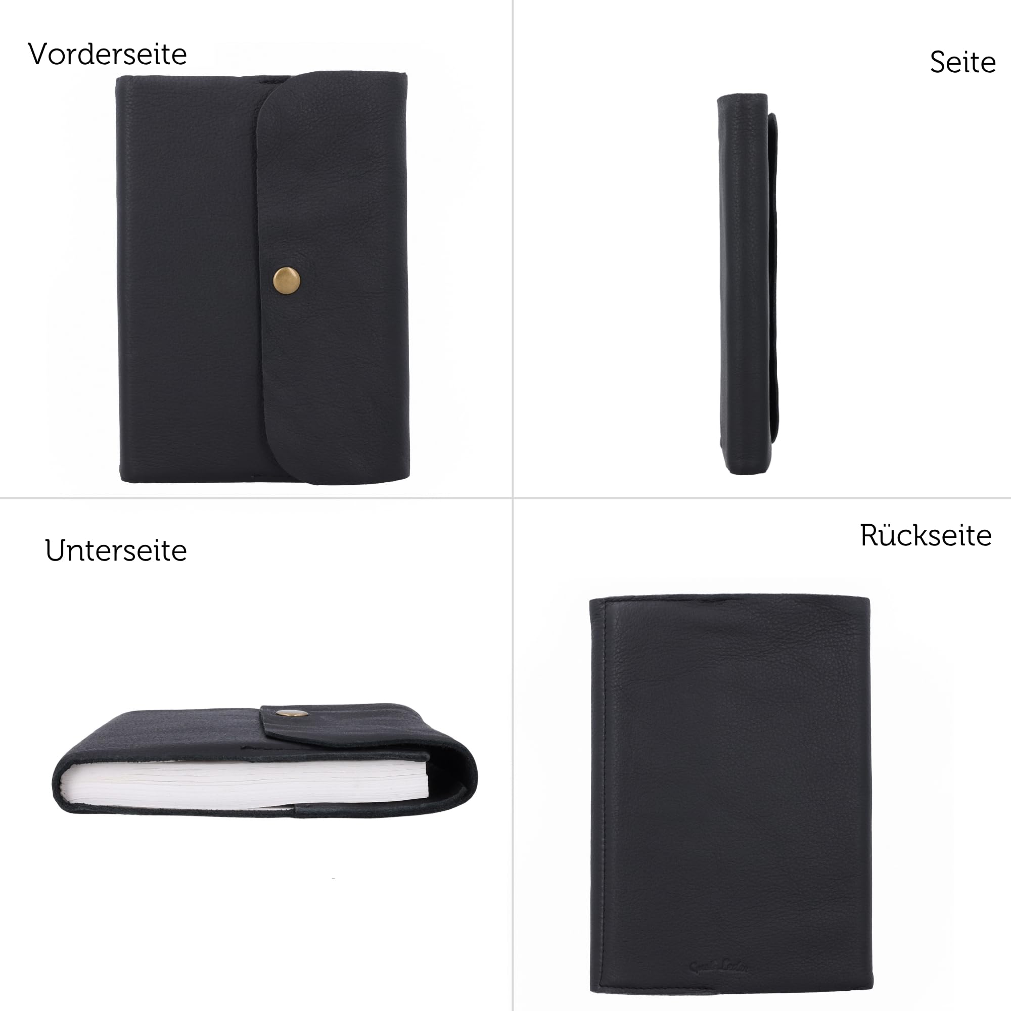 Gusti Leder Lederbuch Olana - Lederbuch mit Druckknopfverschluss und austauschbaren Papierseiten