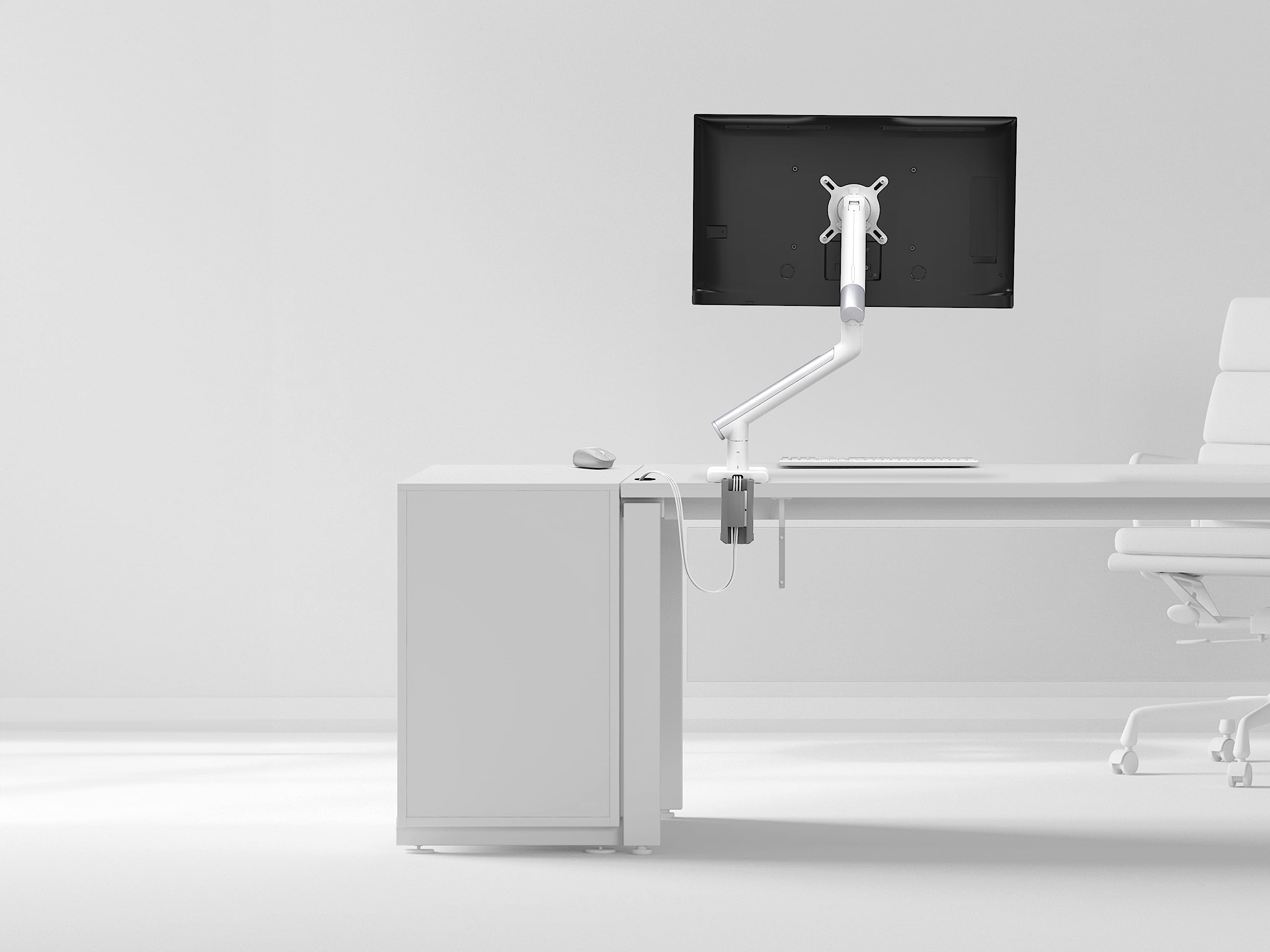 CTA Digital Support de Bras pour écran Simple – 23" à 35" – Double Port USB 3.0 et Pince de Bras pour Bureau Blanc