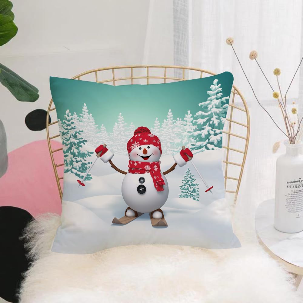 HYOSXW Cushion Cover,Throw Pillow Case Home Decorative for Living Room Bedroom Sofa Chair 16X16 Inch,happy snowman skiing winter holiday,Pillowcase 40X40cm