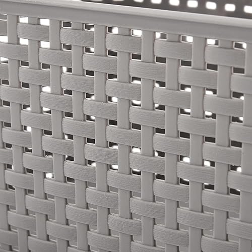 Miniatura 5 de EZOWare Paquete de 4 cestas tejidas de plástico gris, cajas organizadoras de almacenamiento de 11 x 7.3 x 5 pulgadas con asa para aula de niños,