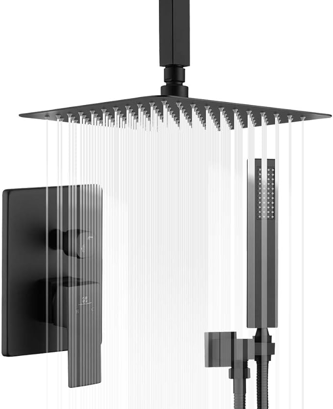 HOMELODY Ceiling Shower Head System, Matte Black Shower Faucet Roughin