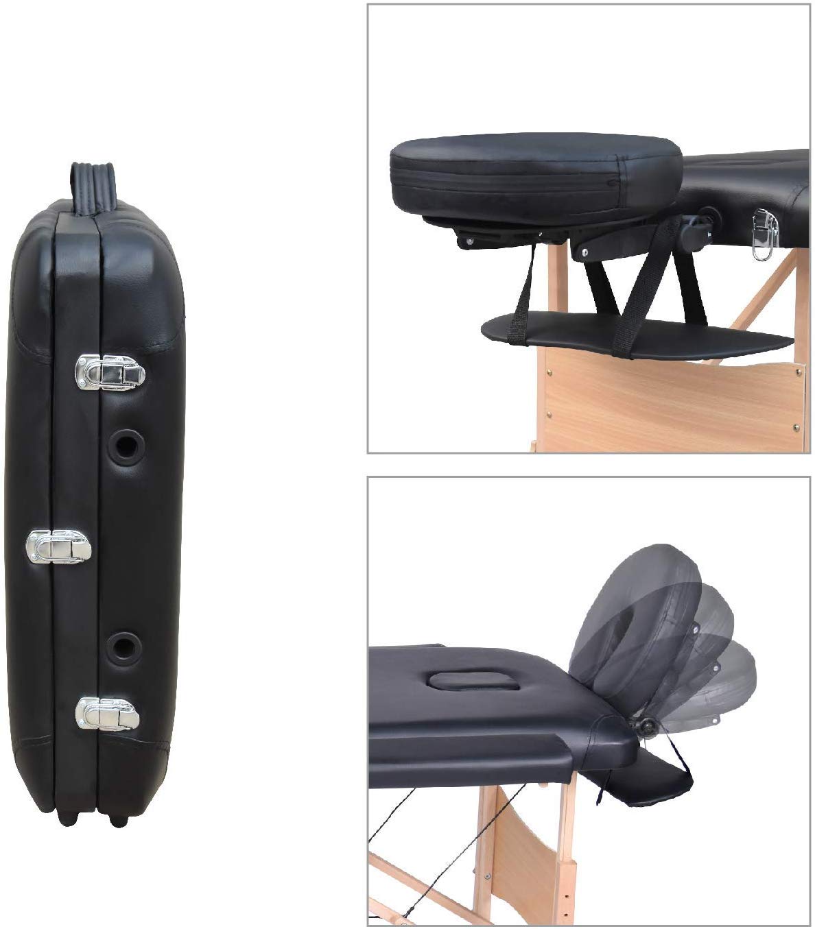 FRANKYSTAR Lettino Massaggi Professionale per estetista e fisioterapia 3 Zone in PU nera Struttura pieghevole in legno ed acciaio. Borsa inclusa