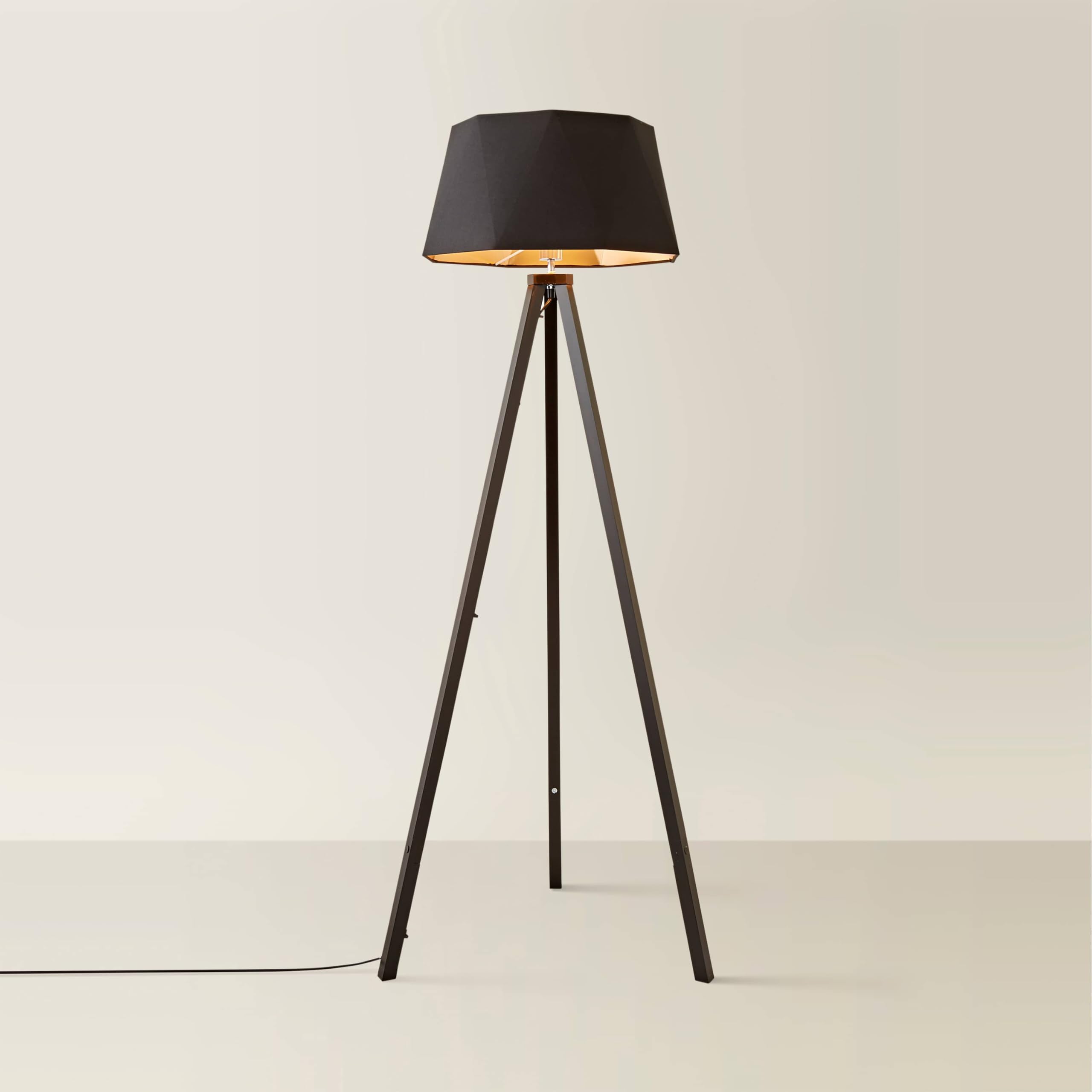 Valuelights Unisex Black Barbro Wood Tripod Floor Lamp W/ & Copper Shade