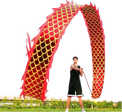 DSJUGGLING Poi de dragón 3D con bola pesada de 11.99oz y cuerda oscilante de 3.6ft, serpentina de cinta de dragón dorado chino fluida de seda +