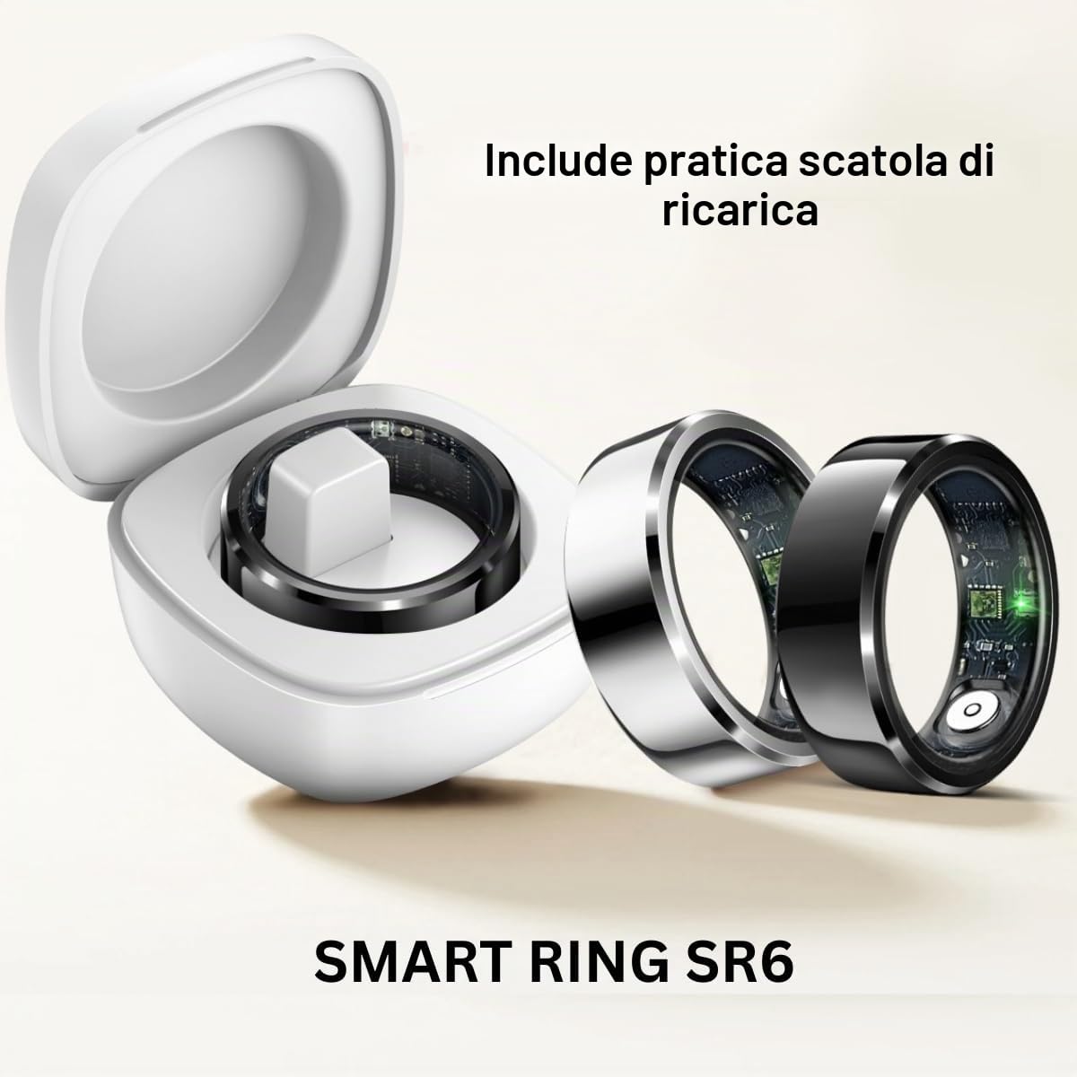 Beafon, Felixx, anello intelligente, SR6, argento, misura 8 (56,9 mm), fitness tracking, frequenza cardiaca, monitoraggio della pressione sanguigna, contappi, IP68, Bluetooth, acciaio inox, con