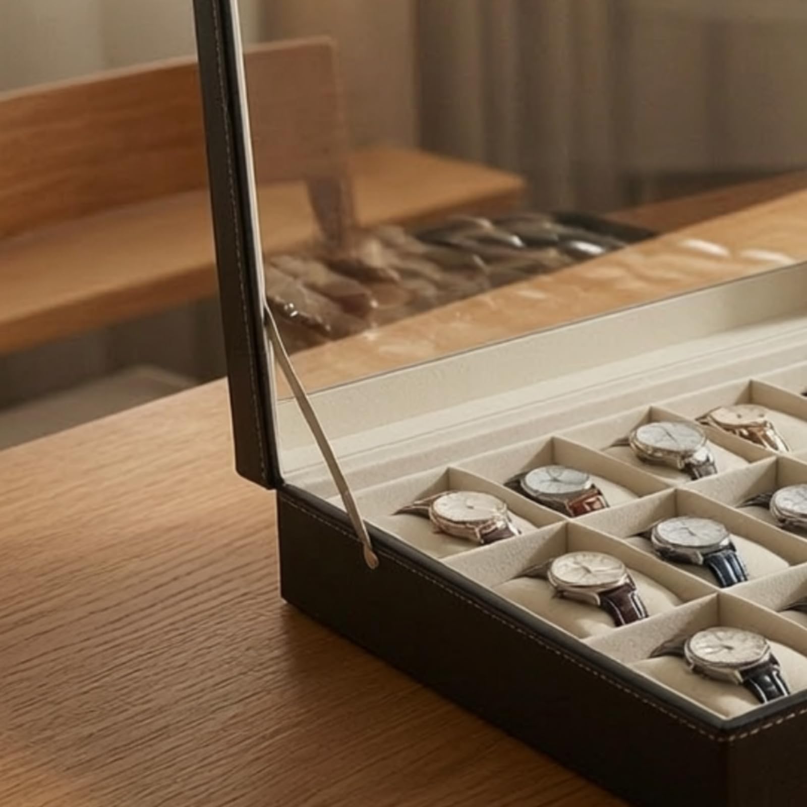 Organizador Relojes con Tapa Elegante Estuche Suave Caja para Hombres