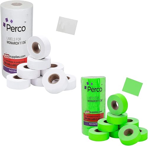 Perco Etiquetas blancas de precios para pistola Monarch 1136 de precio, 8 rollos, 14.000 etiquetas de marcado de precios con etiquetas de precios