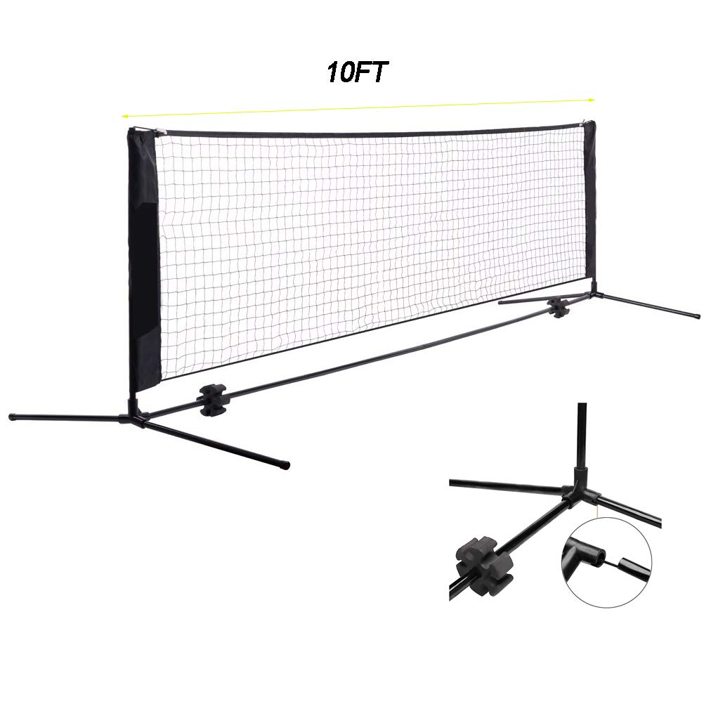 Glople Portable Tennis Net Set - 10 Ft Net for Tennis, Soccer Tennis, Pickleball - Easy Installation Nylon Sports Net with Poles - for Indoor or Outdoor Court, Beach, Driveway,Park- All Black Colour
