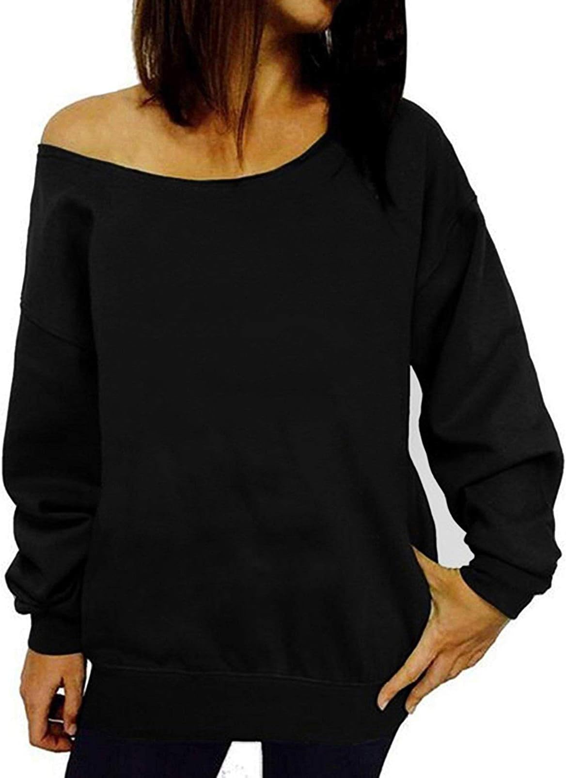 Womens Off Shoulder Sweatshirt Slouchy Long Sleeve Shirts Pullover Tops