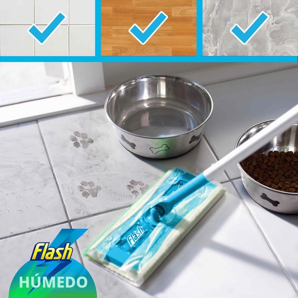 Flash Speedmop - Toallitas húmedas para limpieza de suelos, 96 paños (24 x 4), antibac Lemon multisuperficie, atrapa y bloquea la suciedad, la grasa y la mugre diariamente sin ponerse de rodillas (el