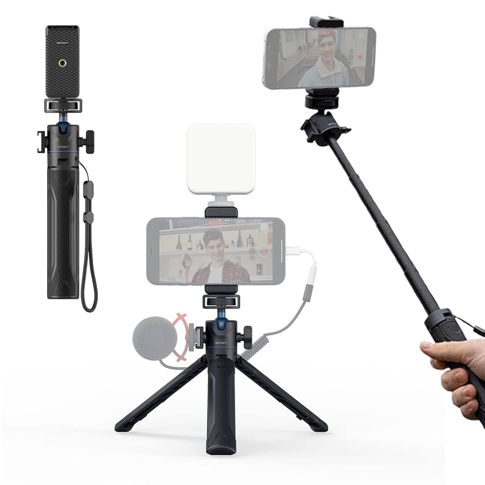 自撮り棒 Amazon | simorr三脚、56cm自撮り棒、ユニバーサル電話クリップ