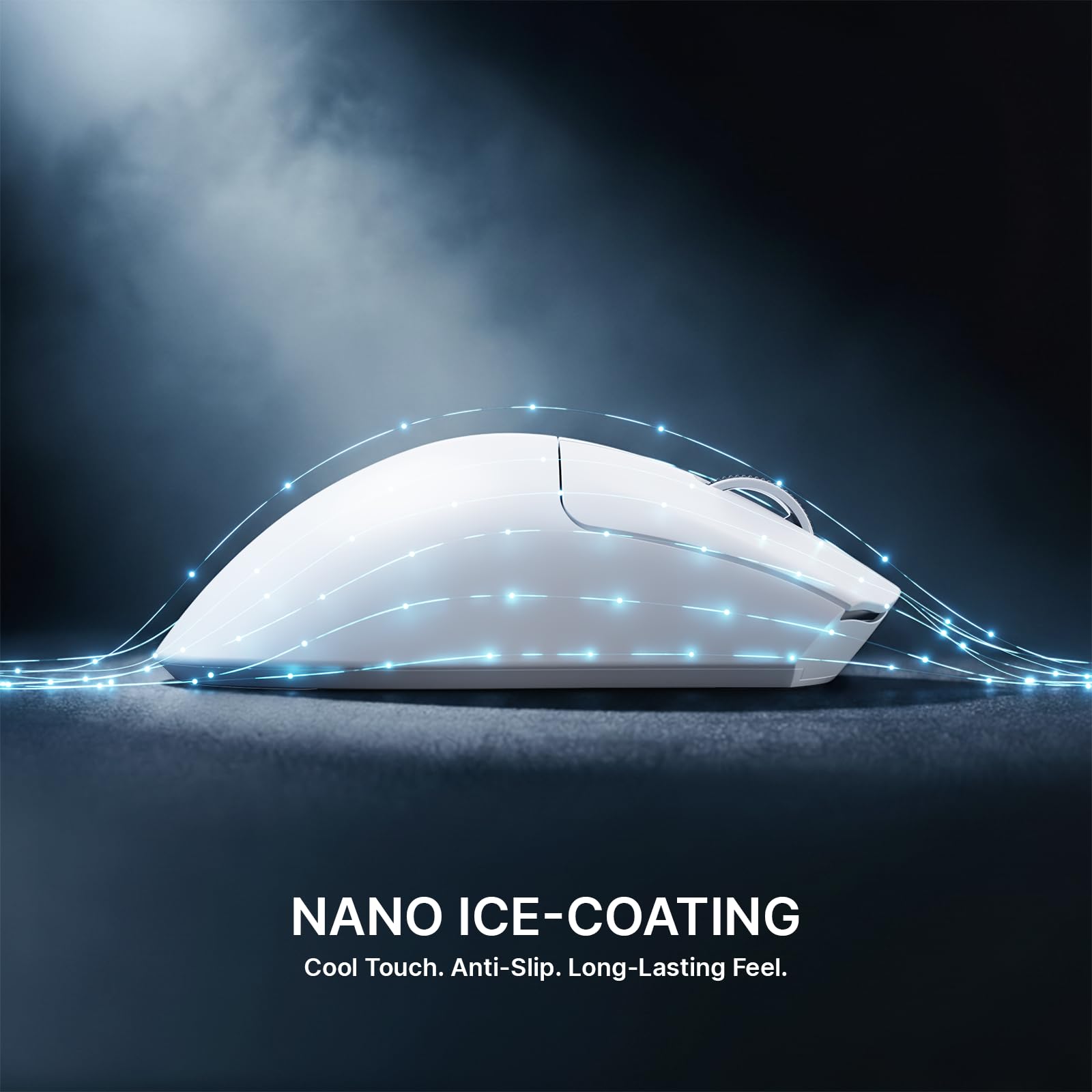 ATTACK SHARK V8 Mouse da Gioco Wireless con Cavo a Spirale LED, Nordic 54L15 Chip, PAW3950MAX, 42000DPI, Dual 8000Hz, 59g Ultraleggero, Design Dongle Pinna di Squalo, 2.4Ghz/BT/Cablato per PC, Bianco