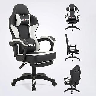 Gaming Stuhl Ergonomischer Bürostuhl, Leise PU-Rollen & Linkage-Armlehnen, Stufenlose Neigung 135° PC Stuhl für Home Office, Gamer Stuhl aus PVC-Leder, 150kg Belastbarkeit，Schwarz