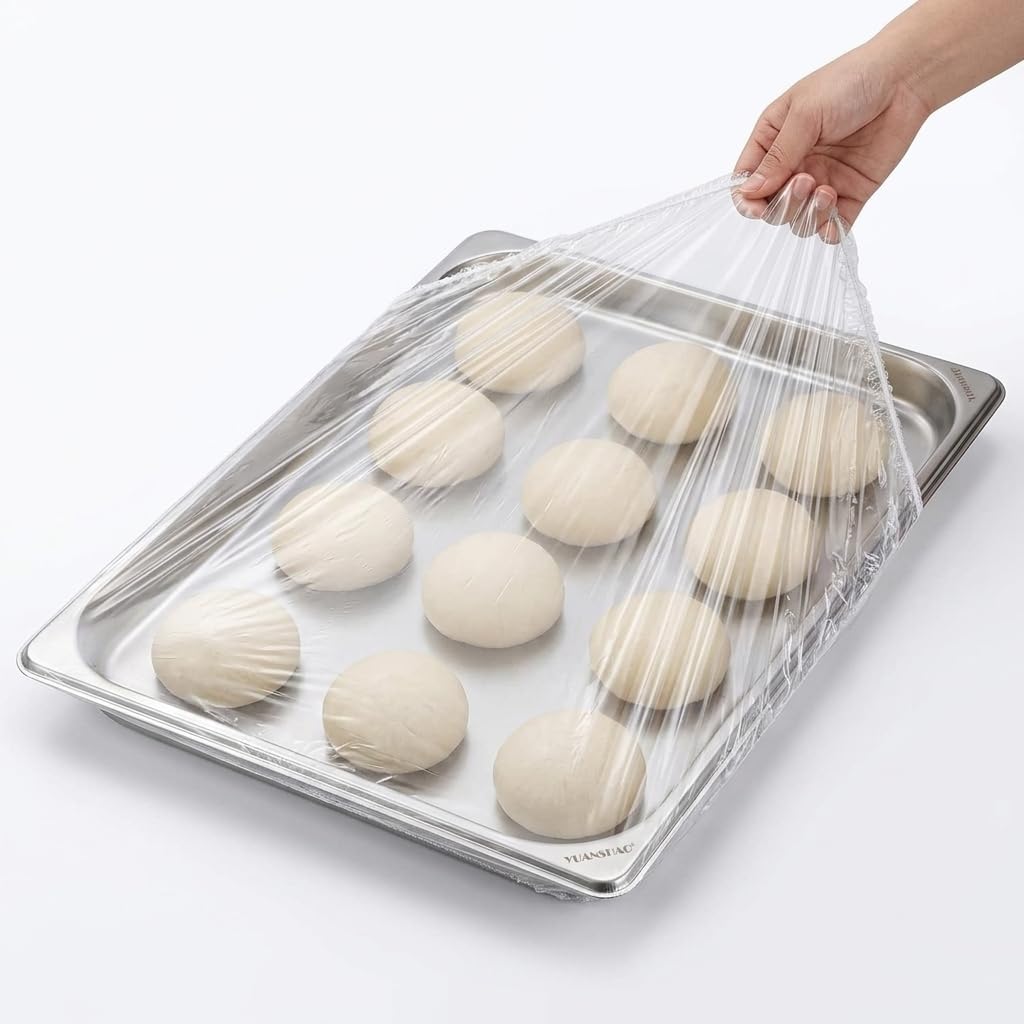 50Pcs Sheet Pan Covers for 24x16, 21x15, 18x13 inch - Extra Large Elastic Food Covers Stretches to 39", 12 Microns Thick Oversized Bowl Covers for Foil Pans & Dough Proofing- BV Certified BPA-Free