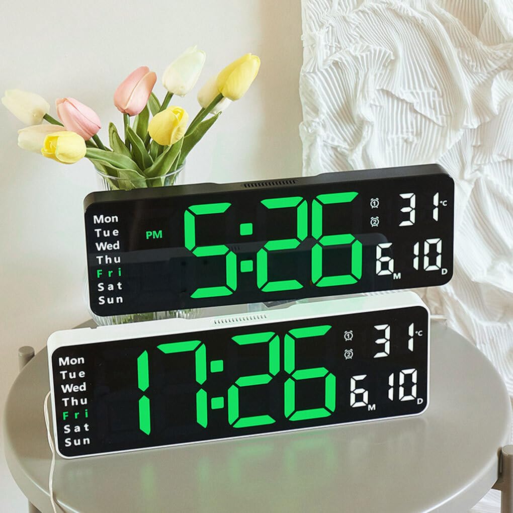 Reloj de con Pantalla Digital Grande y Control Remoto, Temporizador de visualización de Semana y Fecha de Temperatura, Control Remoto de plástico, Naranja Blanca