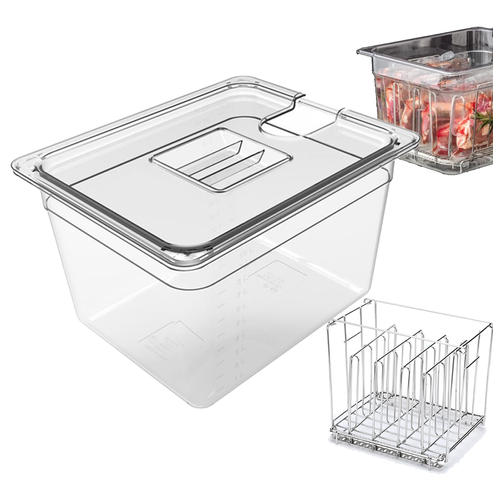 Sous Vide Behälter, 11 L 32,5x26,5x20cm Sous Vide Container mit Deckel und Rack Gastronormbehälter Frei von BPA Multifunktionaler Transparenter Behälter Geeignet zum Kochen von Fisch und Fleisch