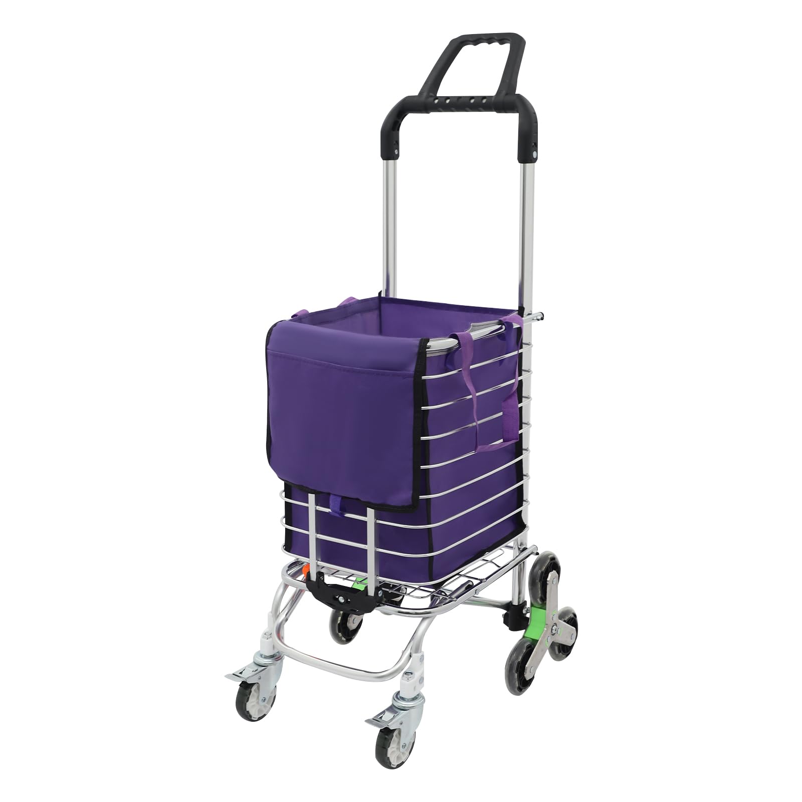Einkaufswagen mit Rädern, klappbarer Allzweckwagen zum Treppensteigen mit Oxford-Tasche, 360° Griff, Langlebigen 8 Rädern und Aluminiumlegierungsrahmen (44×30×92cm)