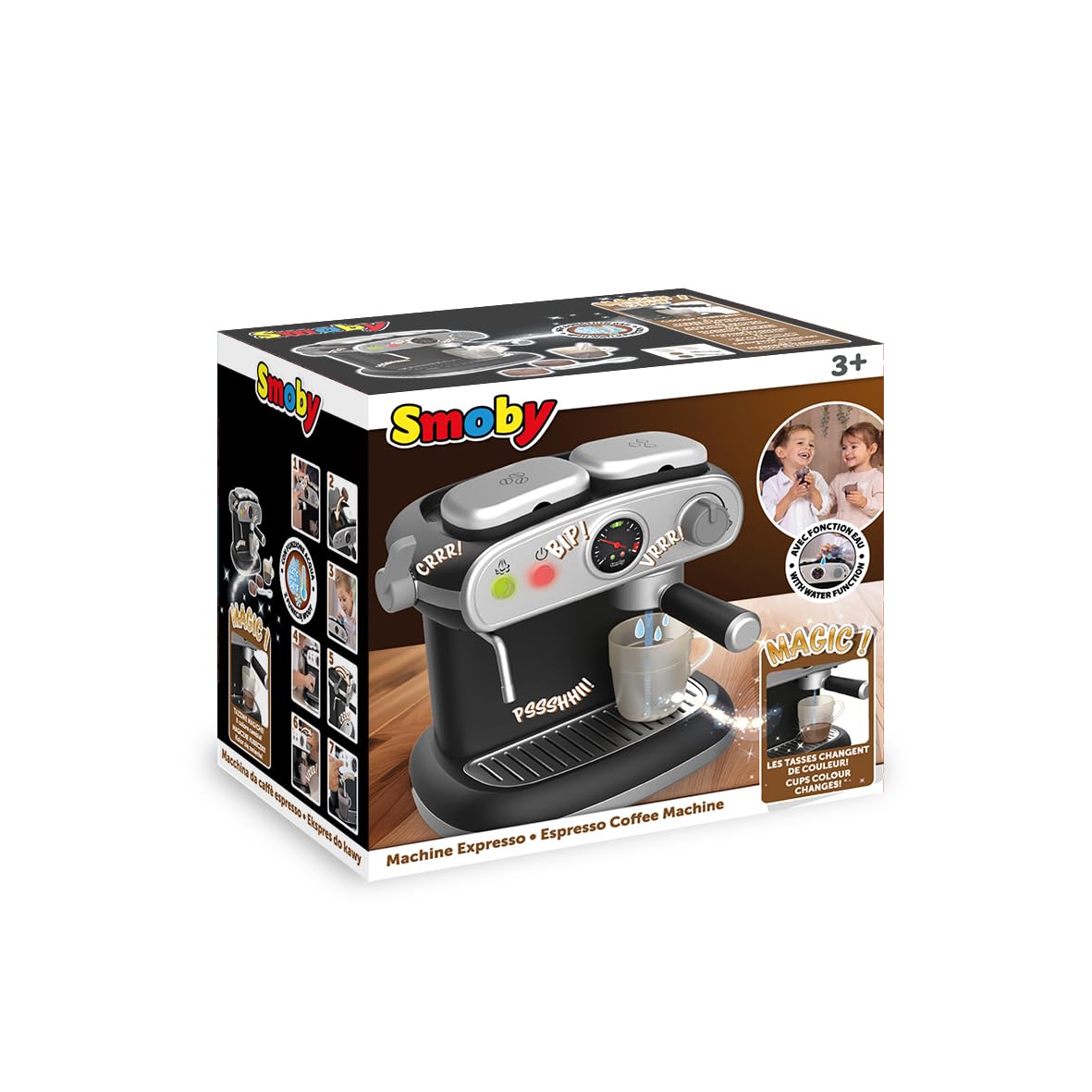 Smoby - Macchina per caffè espresso - Giocattolo di imitazione realistico - Effetti sonori e luminosi - 6 accessori - Sviluppa la creatività - Ricrea i gesti quotidiani
