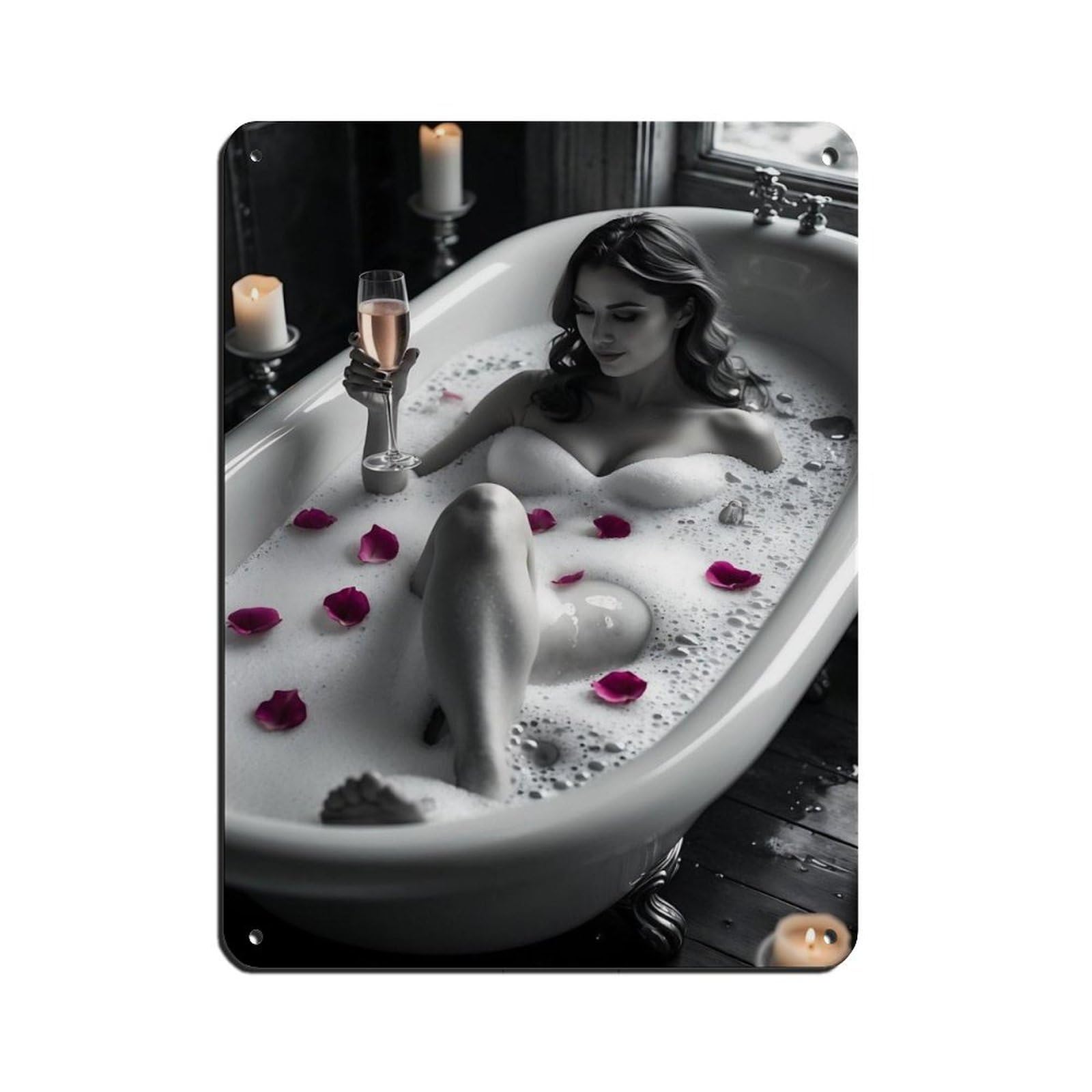 Relaxing Bath with Bubbles And Candlelight Tin Sign Vintage Metal Pub Club Cafe Bar Home Wall Art Decoration Poster Retro 12x16inch(30x40cm)