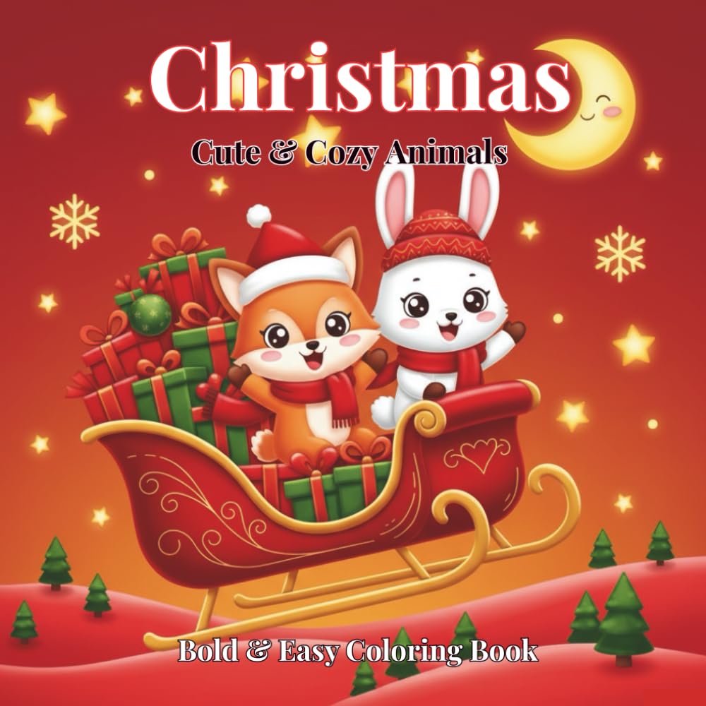 Cute & Cozy Animal Christmas Coloring Book: Winter Coloring Book for Kids | Cats, Elephants, Foxes etc. | +50 Cozy Drawings | 8.5x8.5