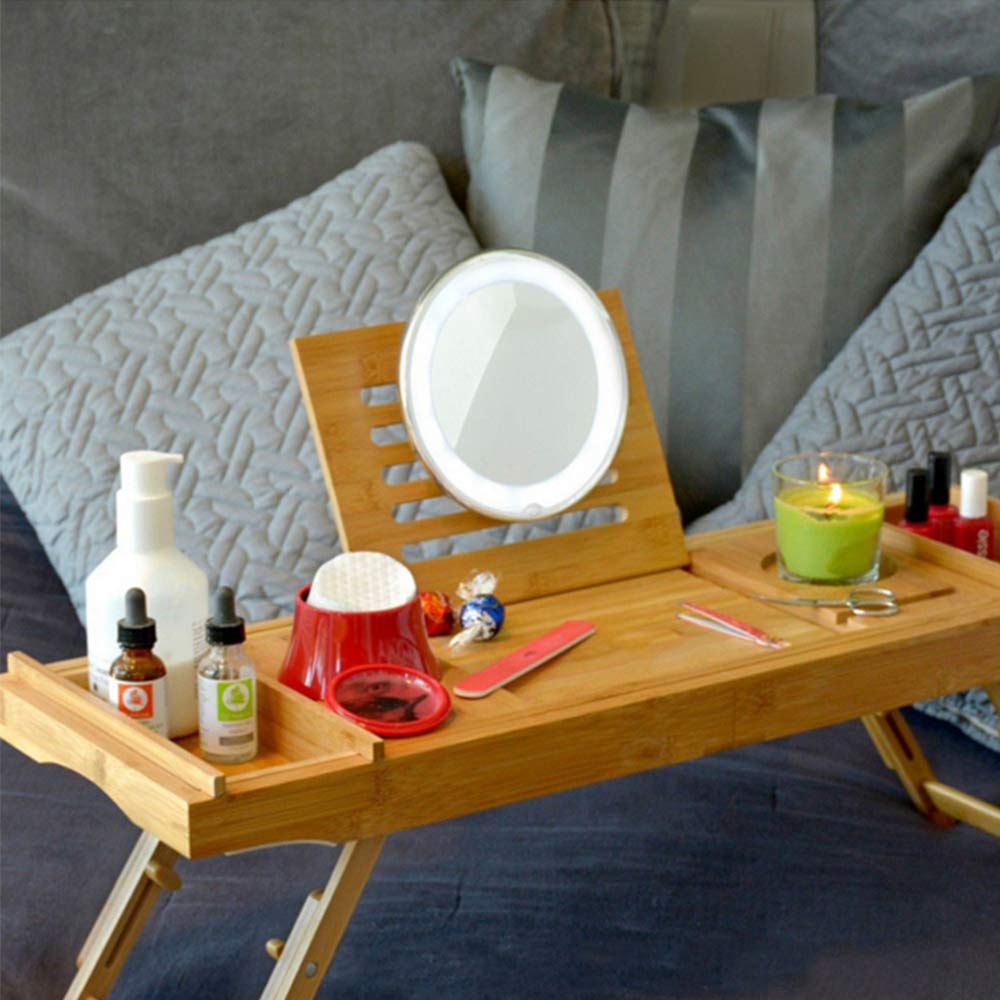 Bandeja de bambú para bañera – Organizador de baño Extensible con agarres Antideslizantes, Patas Plegables, Soporte para teléfono y Vino, Soporte para Libros, Bandeja de SPA de