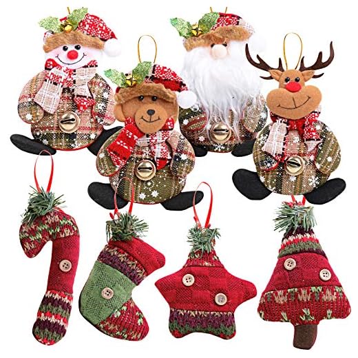 MEJOSER 8Piezas Colgantes árbol Navidad Adornos Navideños Muñecos de Nieve Papá Noel Reno Decoración Fiesta Regalo Manualidades Ornamentos de Navidad
