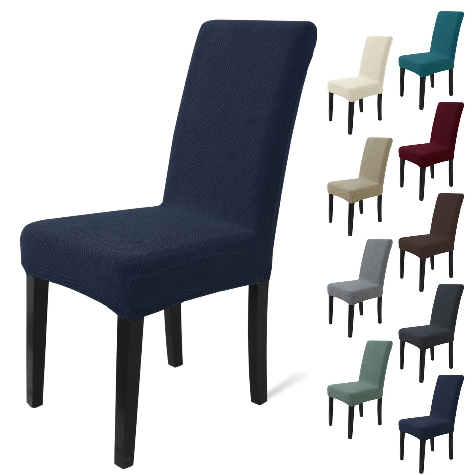 MAXIJIN Elastic Chair Cover With Back Set of 4, Kitchen Chair Covers, Universal Cat Anti-Scratch Chair Slipcovers for Dining Room (Navy Blue, Pack of 4)