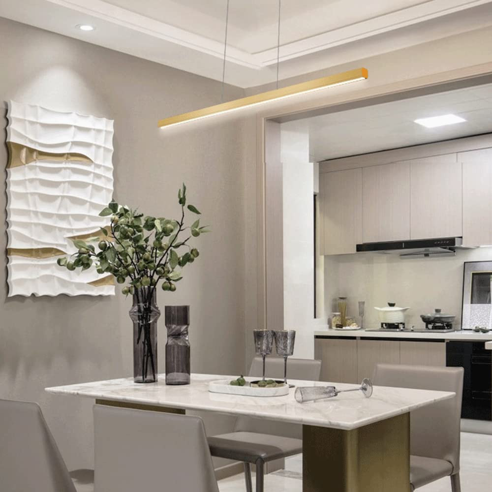 Restaurant lange strip hanglamp, gouden aluminium lineaire hangende verlichting met acryl kap, 32W LED moderne minimalistische druppellampen voor keukeneiland, boven gootsteen 31,5 inch