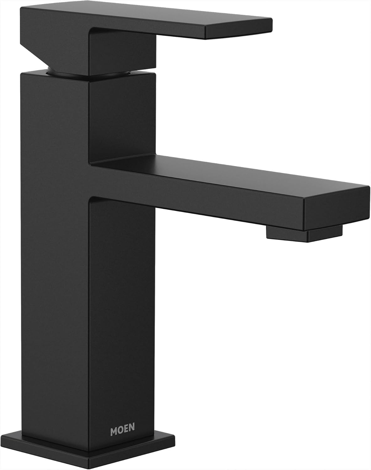Moen Revyl Matte Black One-Handle Single Hole Modern Bathroom Sink Faucet with Optional Deckplate and Spring Loaded Drain Assembly, 84771BL