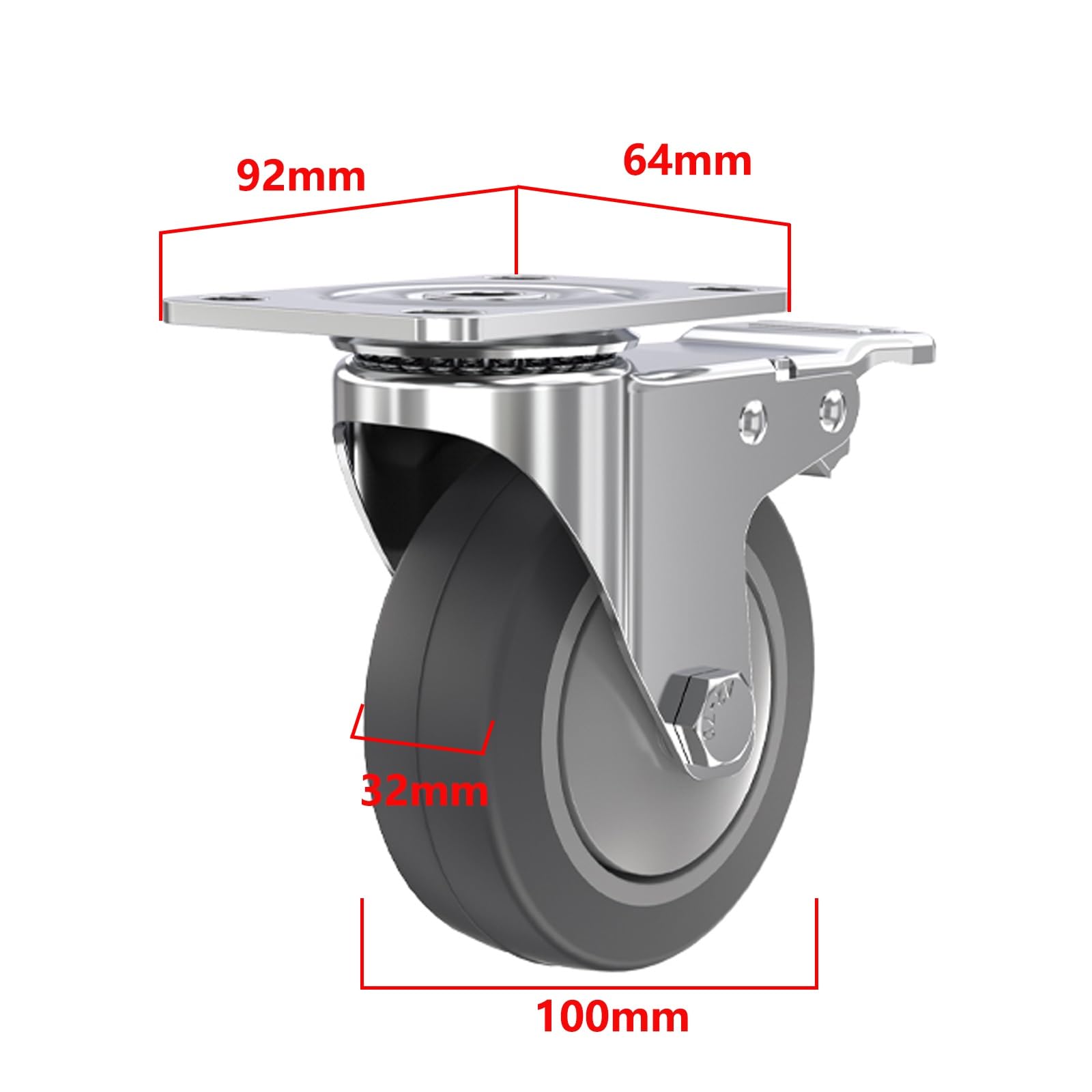 4 Ruote per Il Trasporto con Freno, Pivottanti per Mobili In Gomma Piccola, Ruota Girevole con Perno Filettato, per Veicoli per La Movimentazione Dei Materiali (Color : 4 caster (with brake), Size :