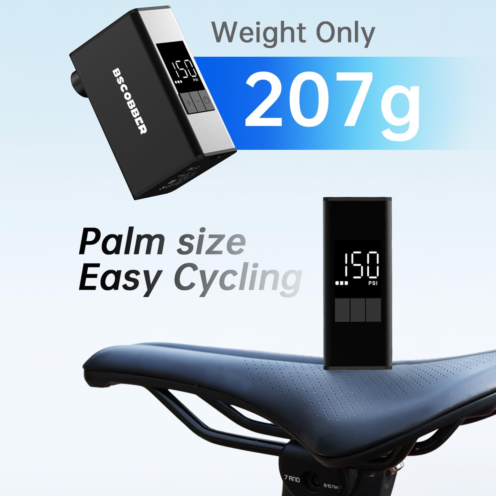 Elektryczna pompka powietrza rowerowego 150PSI przenośna pompa do opon rowerowych z cyfrowym manometrem