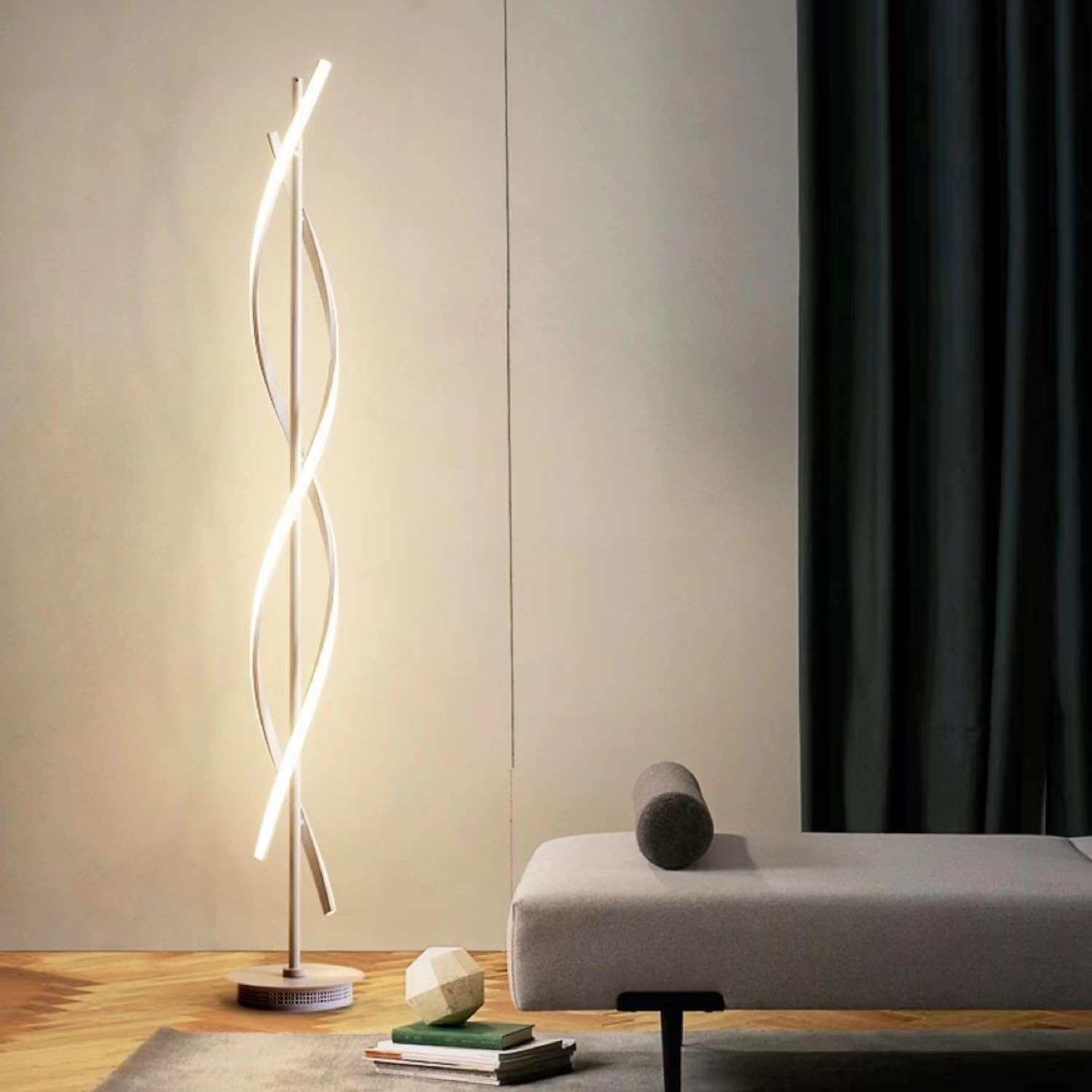 Lampada da Terra a LED da 40 W, dimmerabile, con Telecomando, a Spirale, per Interni, per soggiorni, camere da Letto, uffici (Bianco)