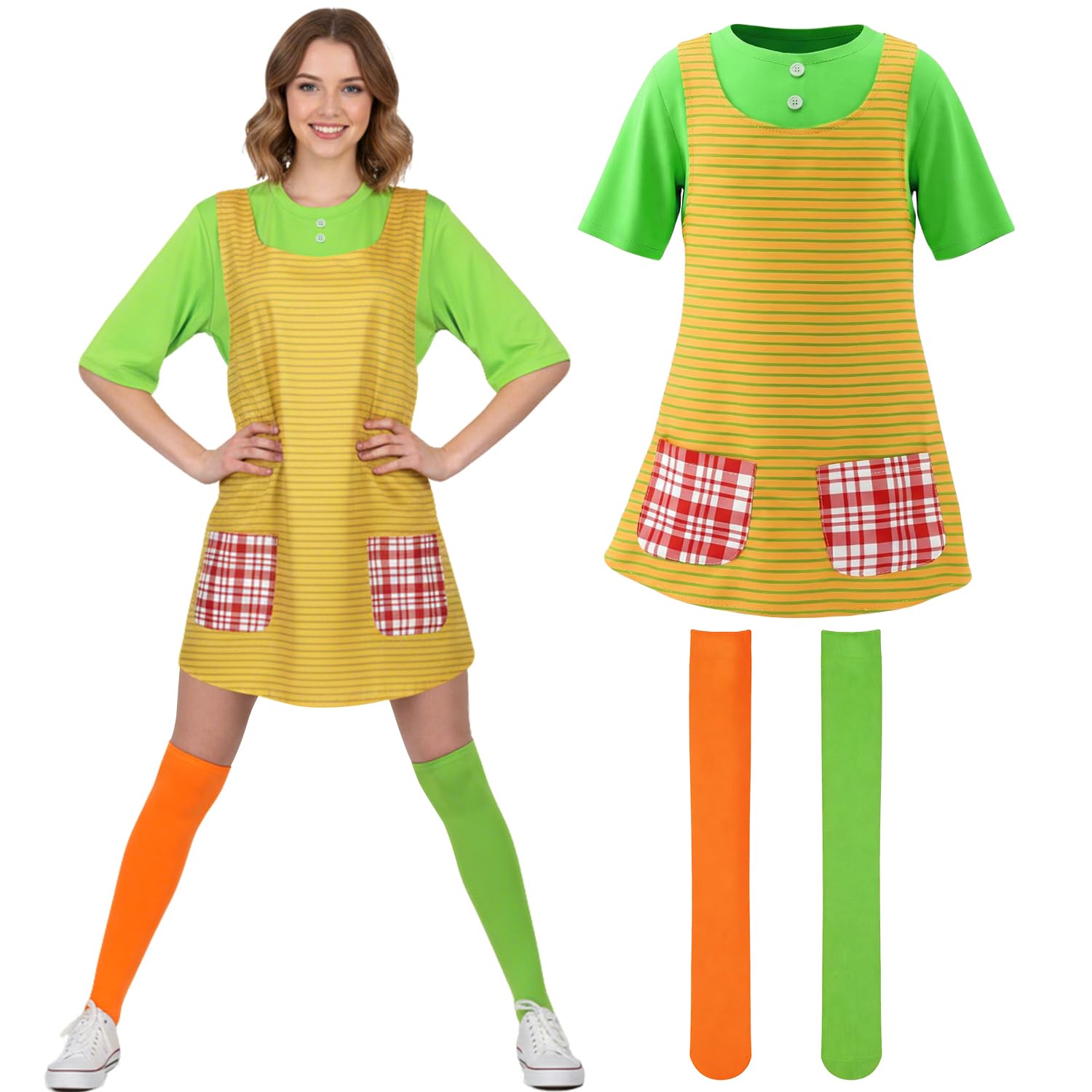 LECTNORE Women's Carnival Costume for Adults, Colorful Dress with Stockings, Fancy Dress Outfit for Ladies(S)