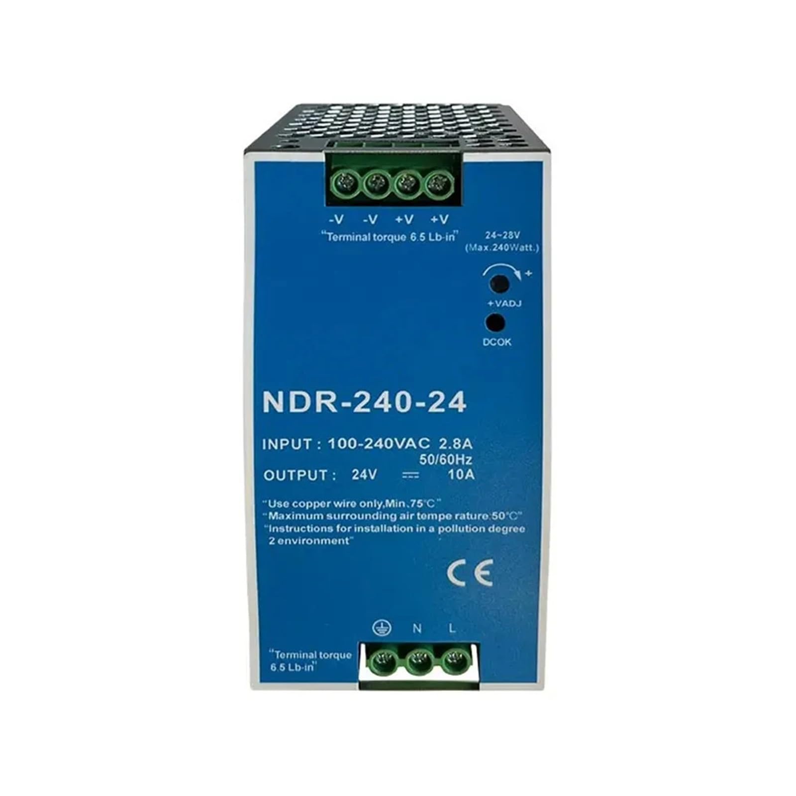 1 unidad de fuente de alimentación industrial mini AC/DC de 5 V, 12 V, 24 V, 48 V, MDR-20 W, 60 W, 100 W, con interruptor de salida única.(NDR-150W-24V 5.2A)