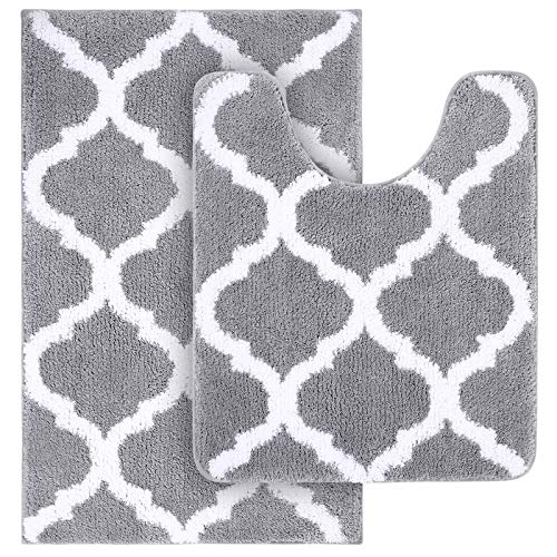 Olanly Bathroom Rugs Set 2 Piece Microfiber Mat And U-Shaped Toilet Rug, Machine Wash Dry, Non Slip Absorbent Shaggy Bath Rug For Tub, Shower And Bath Room (20" X 32"+20" X 24", Grey) #TOP23