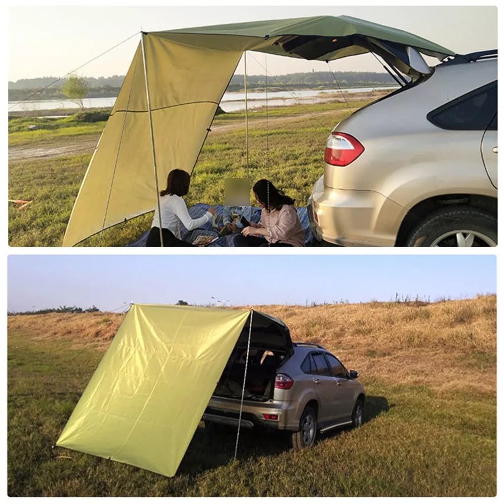 Auvent latéral de voiture, 300 x 150 cm, 210D Oxford imperméable, tente de toit pour camping, vert kaki, avec poteaux réglables et sac de transport