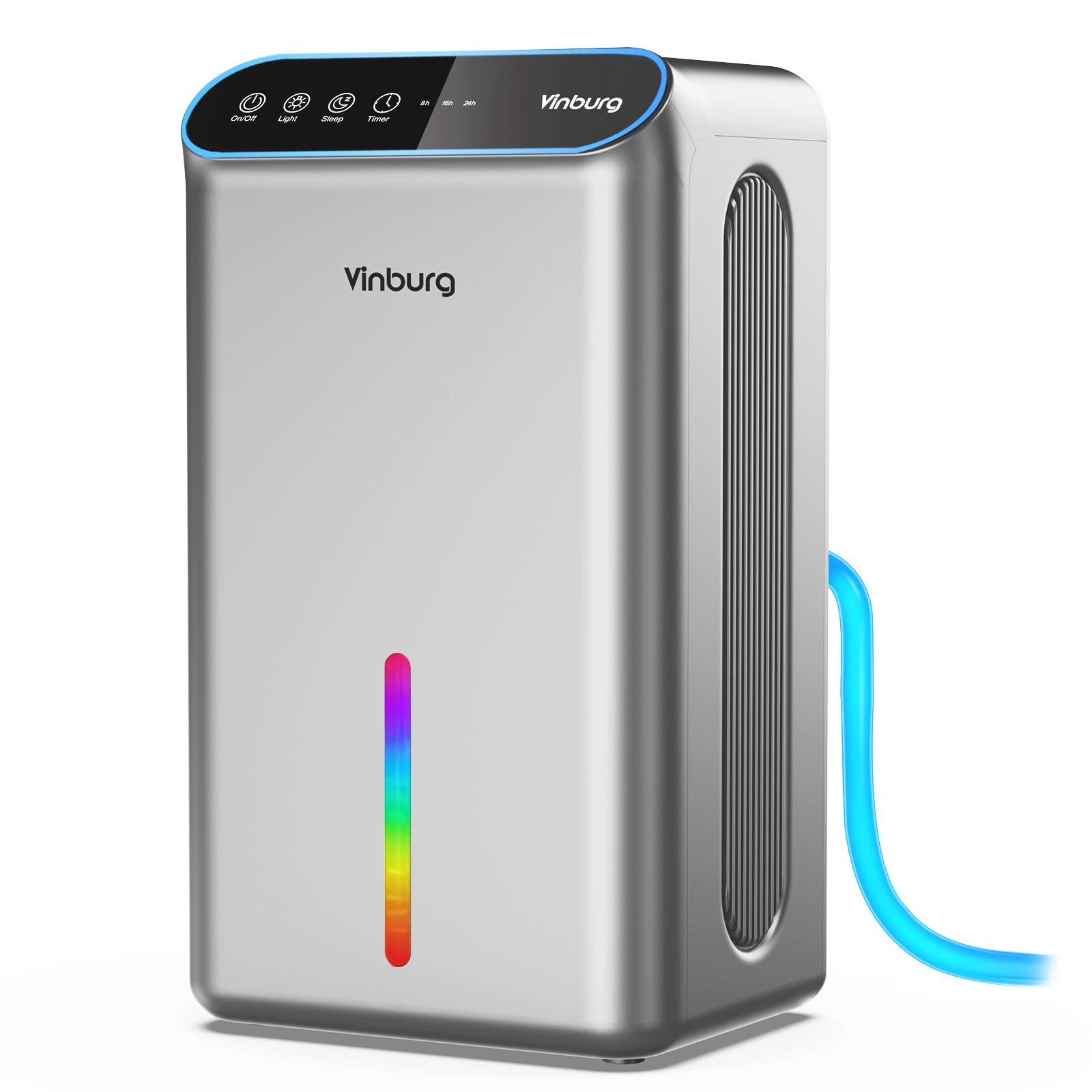 Dehumidifier for Home 1000 sq.ft - Small Quiet Dehumidifier with Auto Shut Off, Aromatherapy, 3 Gear Timer, Sleep Mode, 7-Color LED Light, Drain Hose for Bedroom, Bathroom, Basement, RV(Matte Silver)