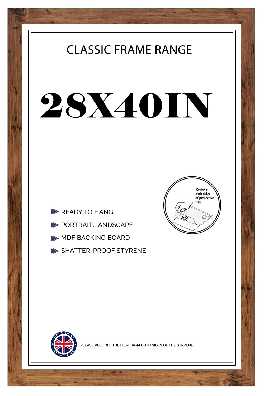 Modern Rustic HD Front Poster Frames 28x40 inches Picture/Photo Frames Vertical or Horizontal Shatter-Proof Perspex Front Easy To Hang for Home, Office, Gallery