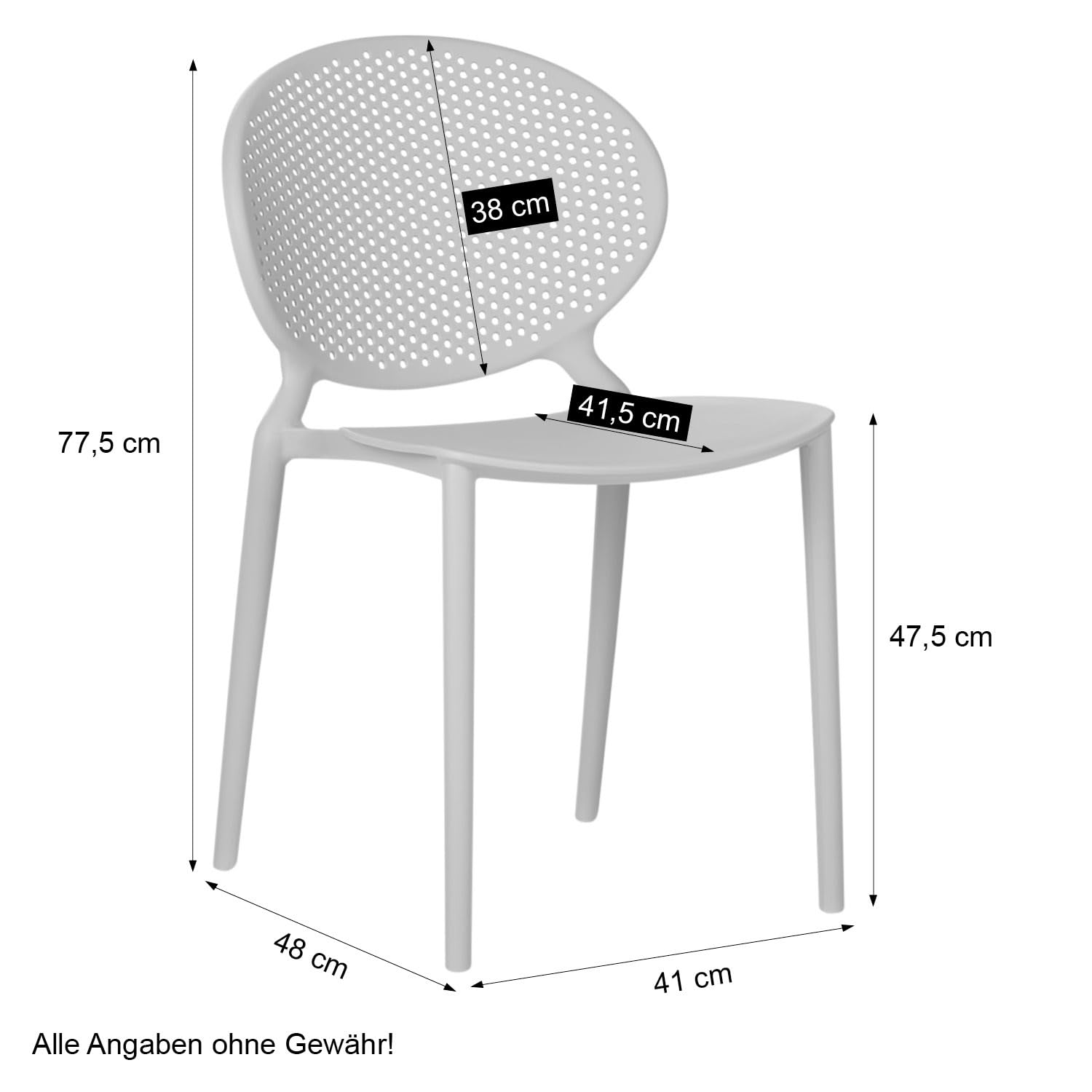 Homestyle4u 2472 Lot de 4 chaises de jardin empilables en plastique gris résistant aux intempéries