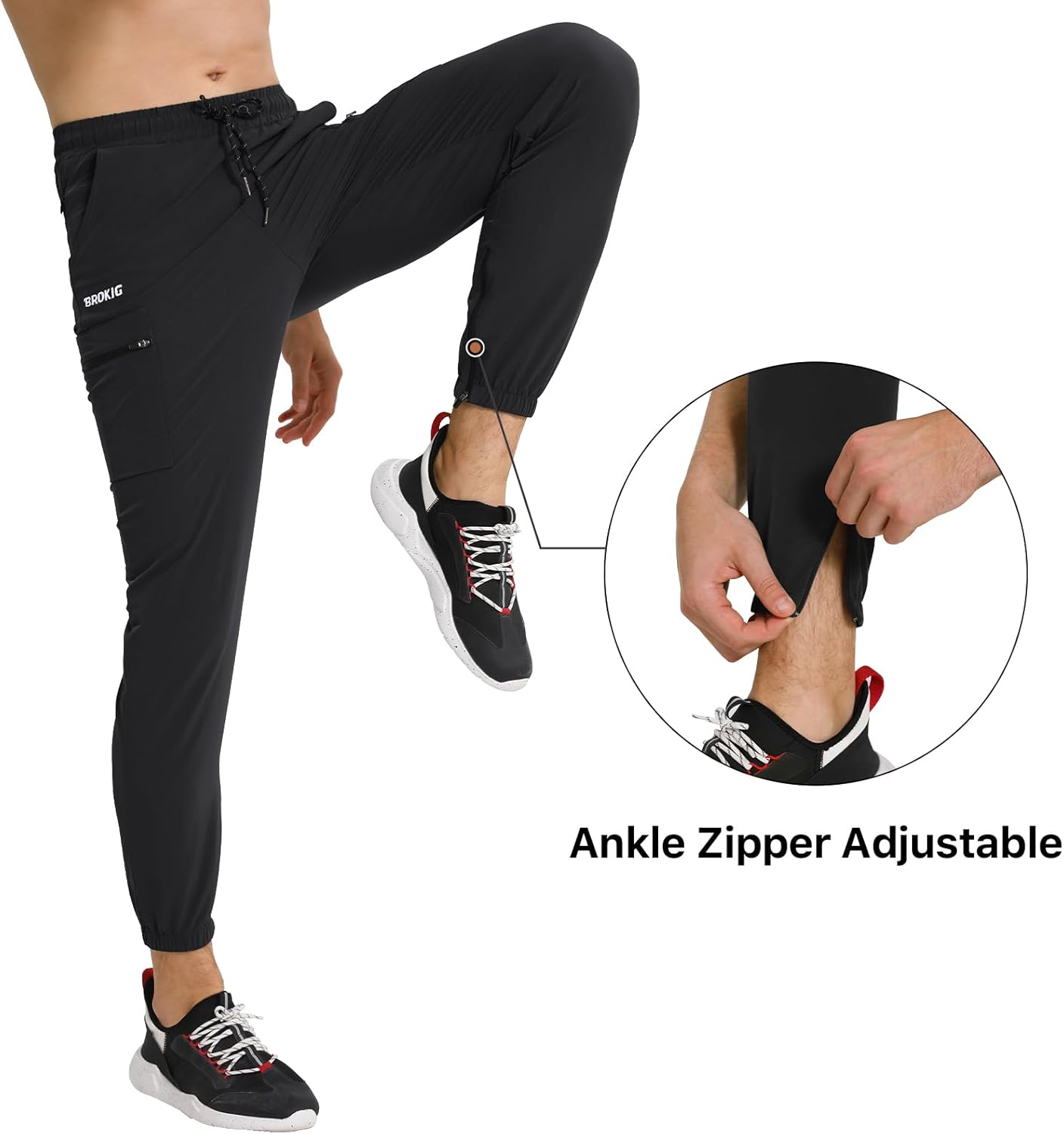 BROKIG Men's Joggers Lightweight Workout Pants Ankle Zip Gym Athletic Sports Running Sweatpants Men with Pockets - Image 3