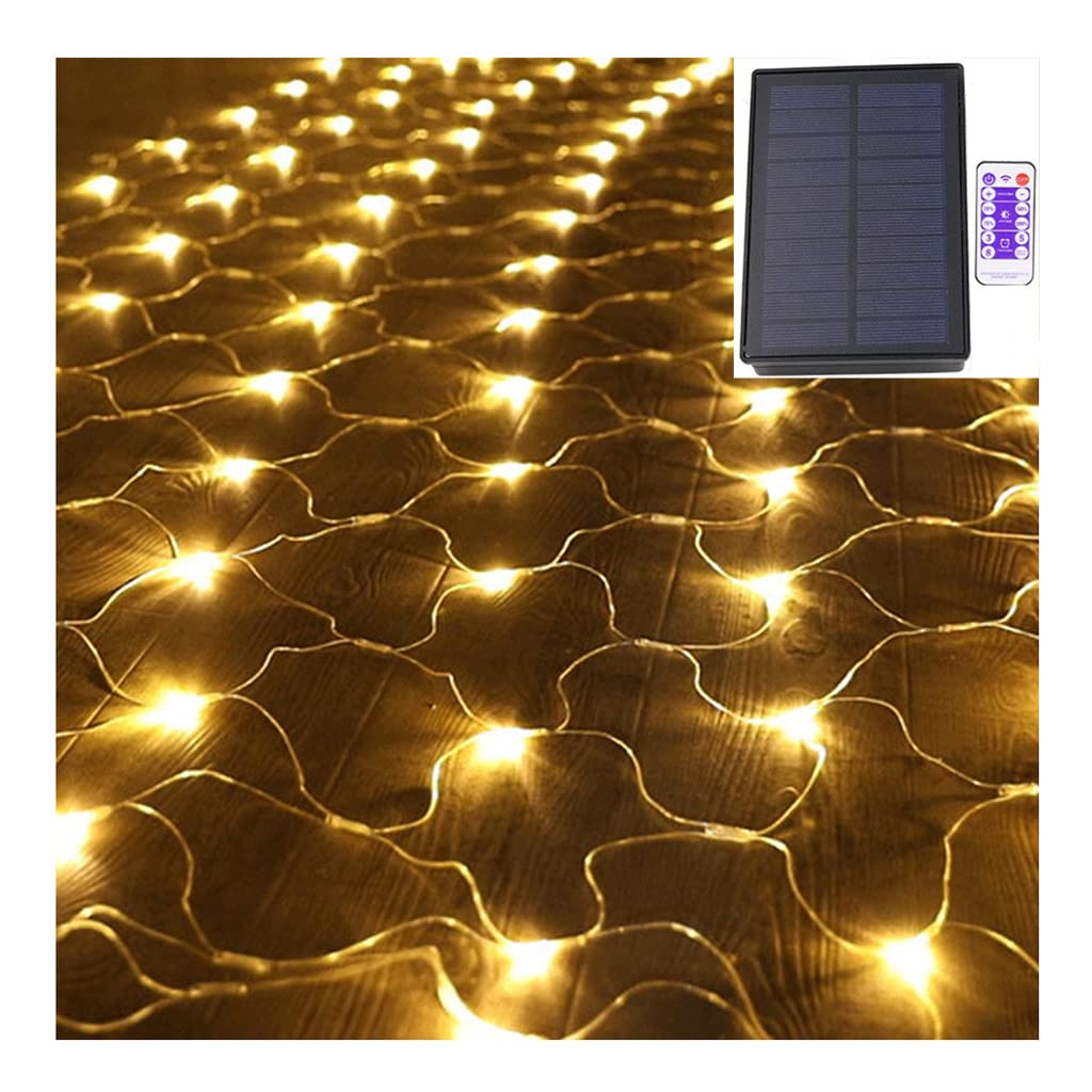 XCJ Solar Net Mesh Stlights Outdoor with Remote Control Decorate Outdoor Led Waterproof Lights for Halloween Christmas Tree Bush Party Wwall Decor/150Cm*150Cm(4.9 * 4.9Ft)-Warm Light