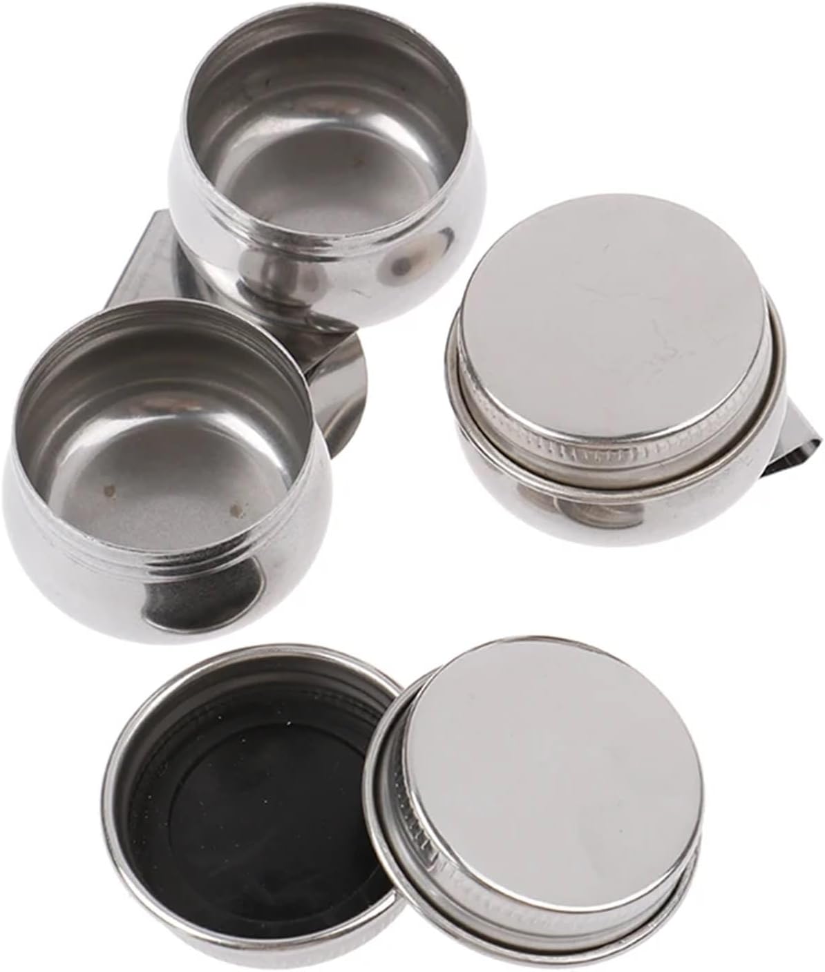 Paint Pot Container Cup 6pcs Stainless Steel Drum Painting Palette Oil Paint Pot Single Double Hole Dipper(B)
