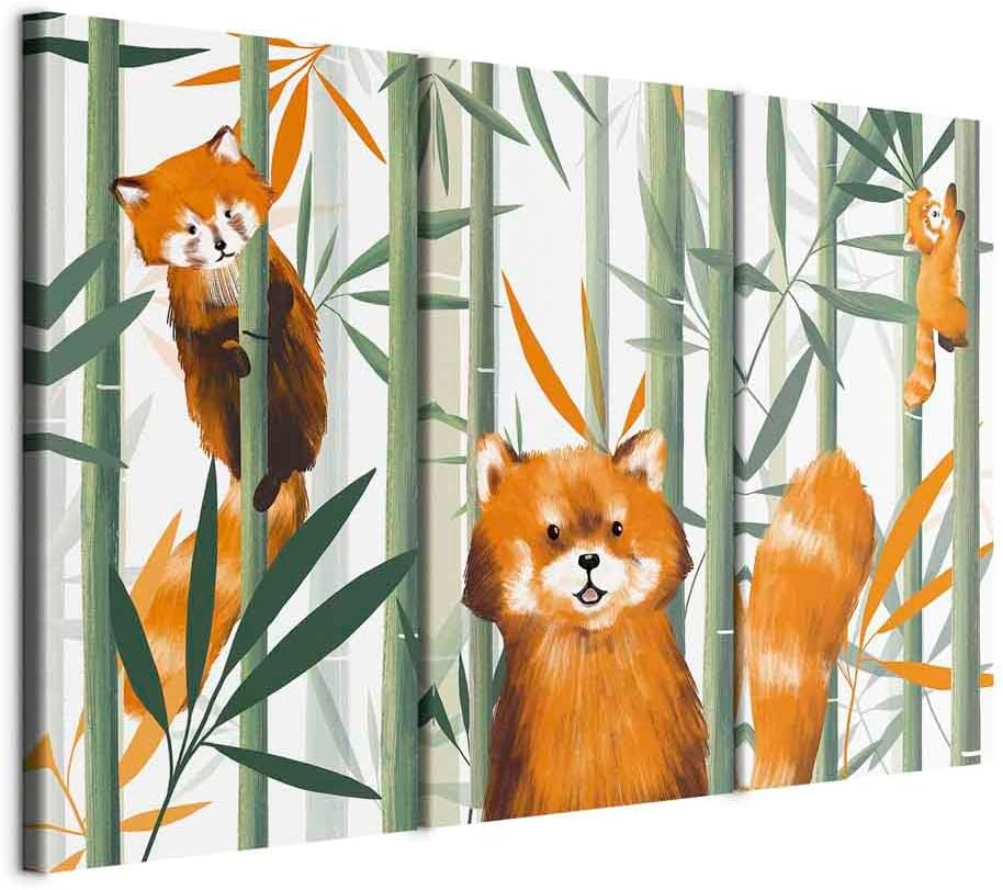 artgeist Acoustic Canvas Wall Art Print for Children 47x31 in - 3pcs Picture with Acoustic Foam Soand Print Artwork Room Acoustics soundproofing Fox Bamboo Leaves e-A-10031-b-a