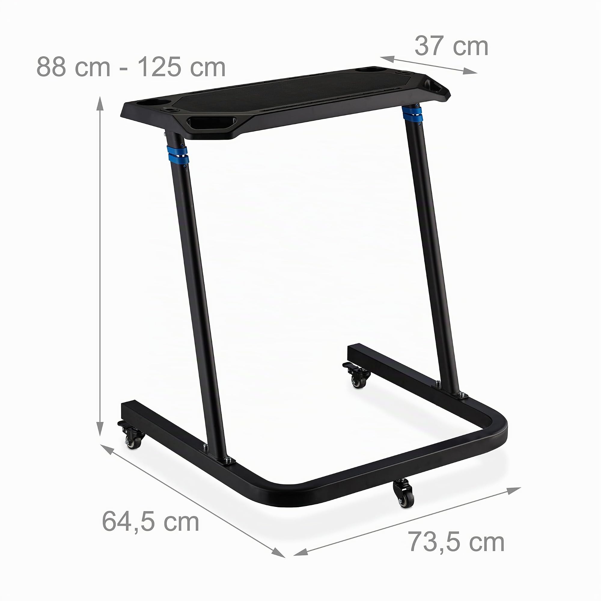 Relaxdays Mesa Rodillo Bicicleta, Soporte para Trabajar de Pie, Altura Regulable, Alto de Entre 88-125 cm, Negro