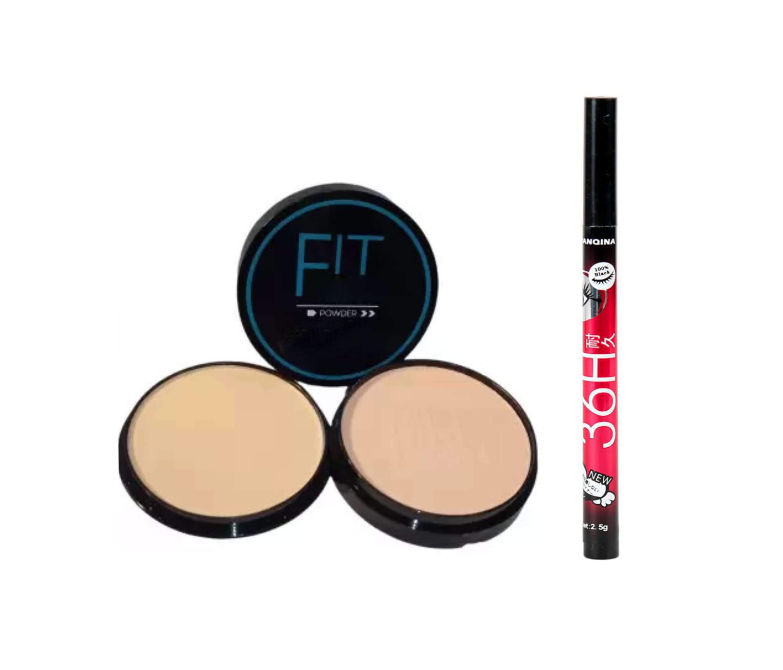 New MISS DOLL Beauty Fit Me Compact Powder That Protects Skin From Sun, Absorbs Oil, Sweat and Helps You To Stay Fresh For Upto 12Hrs and 36h eye liner (2 Items in the set)