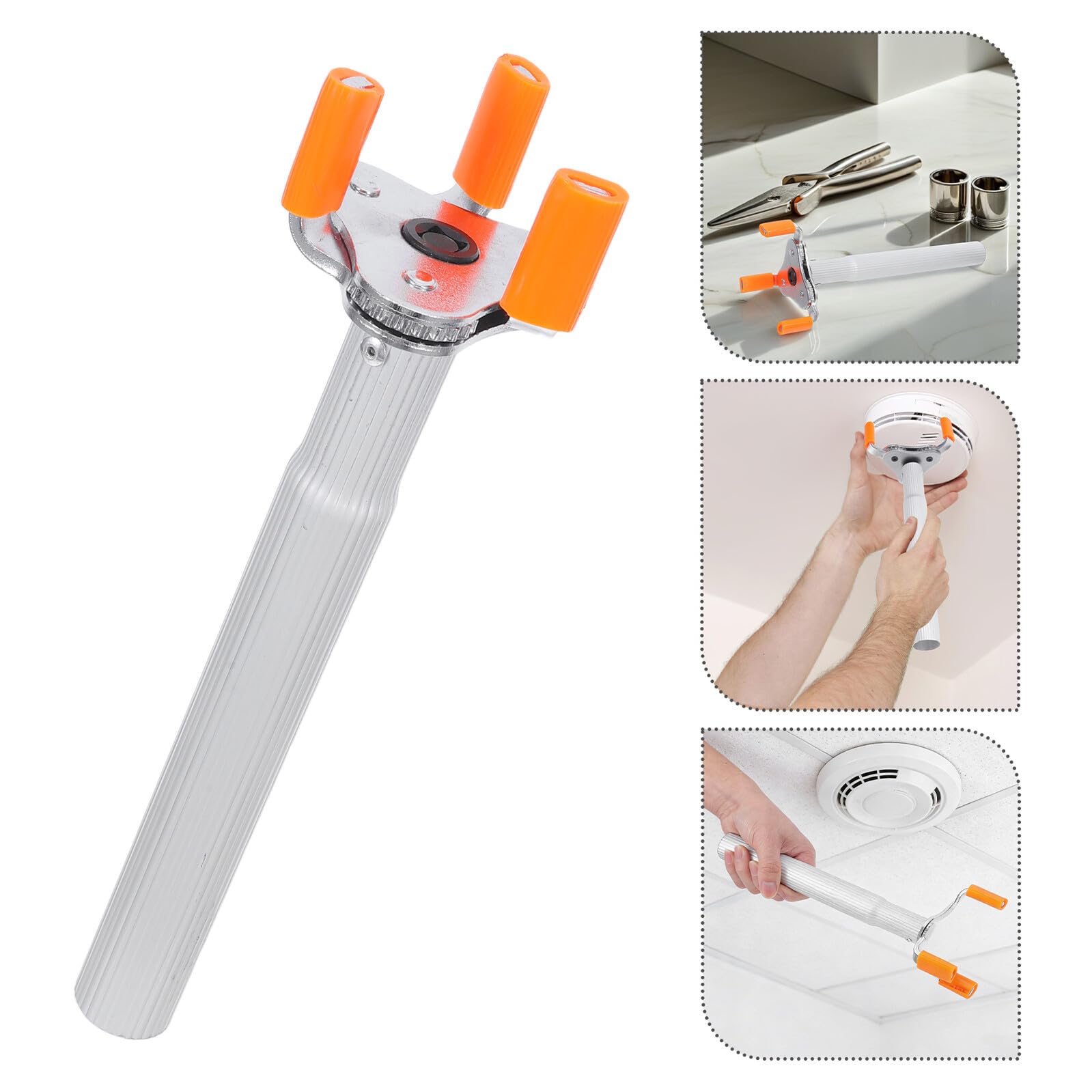 KOMBIUDA Herramienta de Desmontaje de Detectores de Humo 2 Piezas con Cabeza de Garra y Poste Corto de Aleación de Aluminio para Mantenimiento sin Escalera en Techos Altos, Extractor E